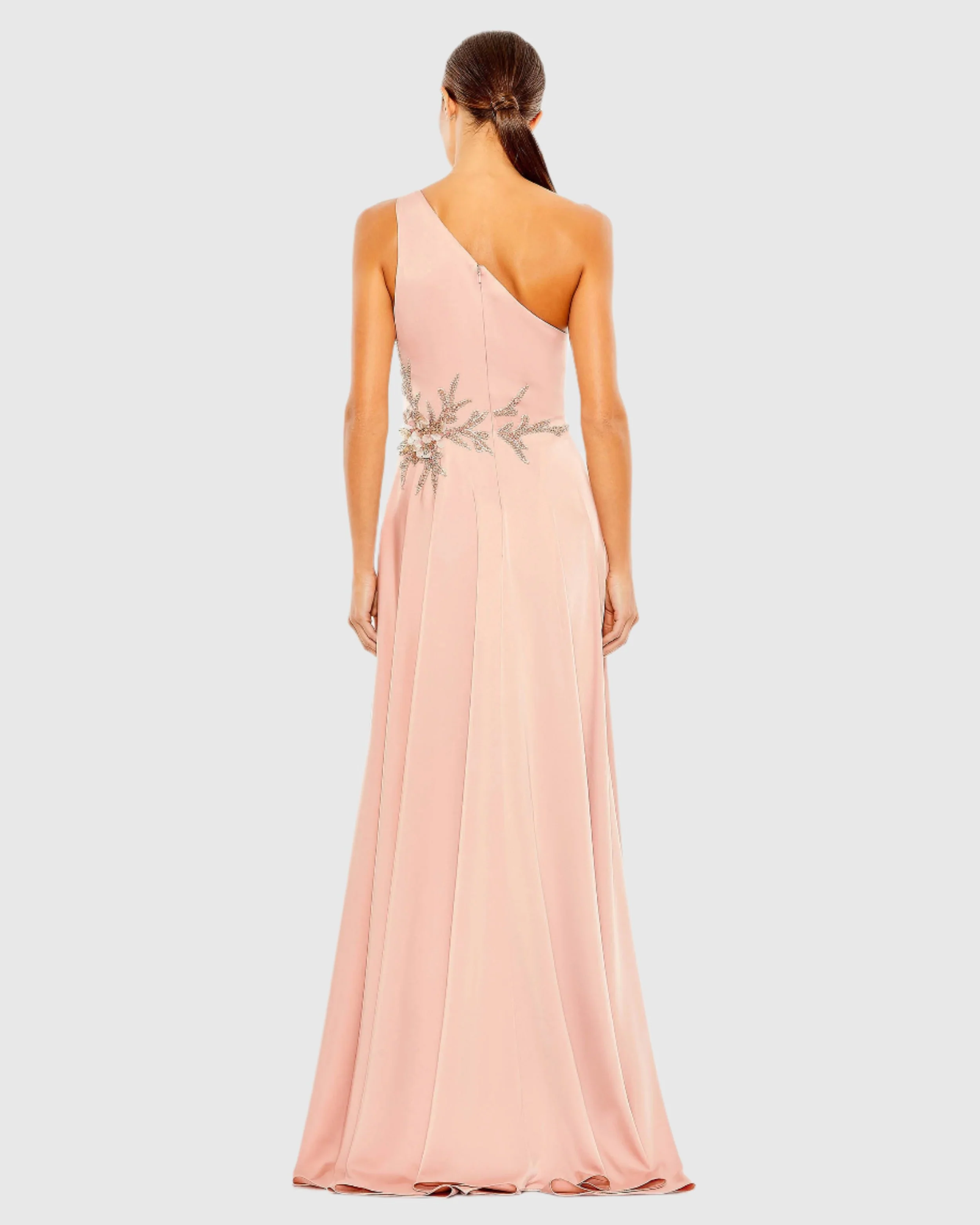 Pink Embellished One Shoulder Asymmetrical Gown