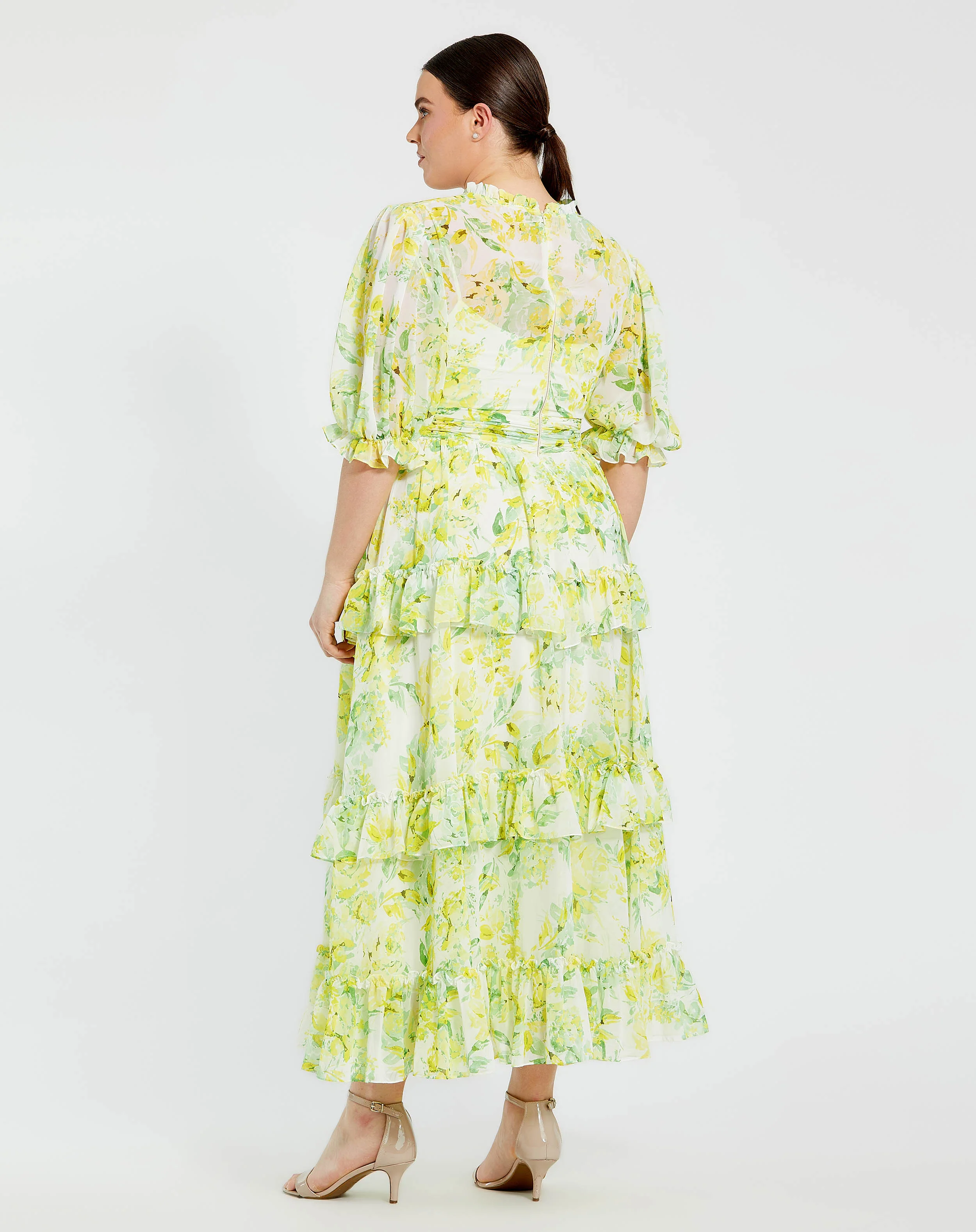 High Neck Ruffle Detail Chiffon Gown | Sample | Sz. 12W