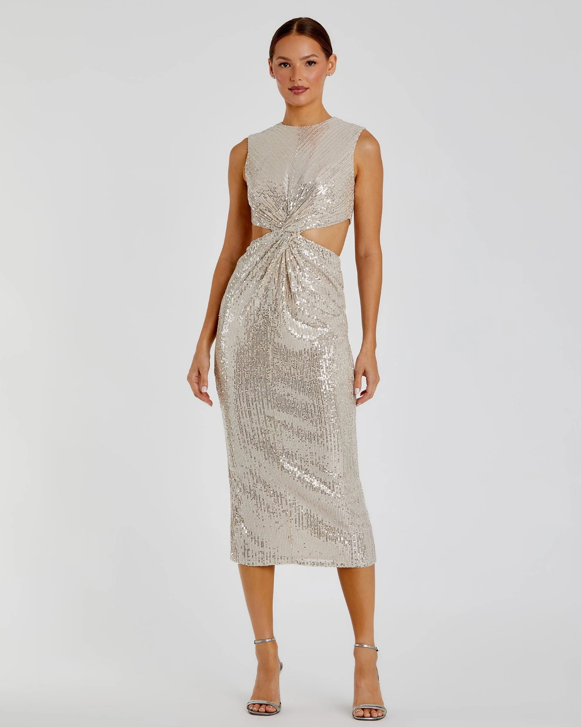 Sequin Front Twist Cut Out Column Dress - FINAL SALE