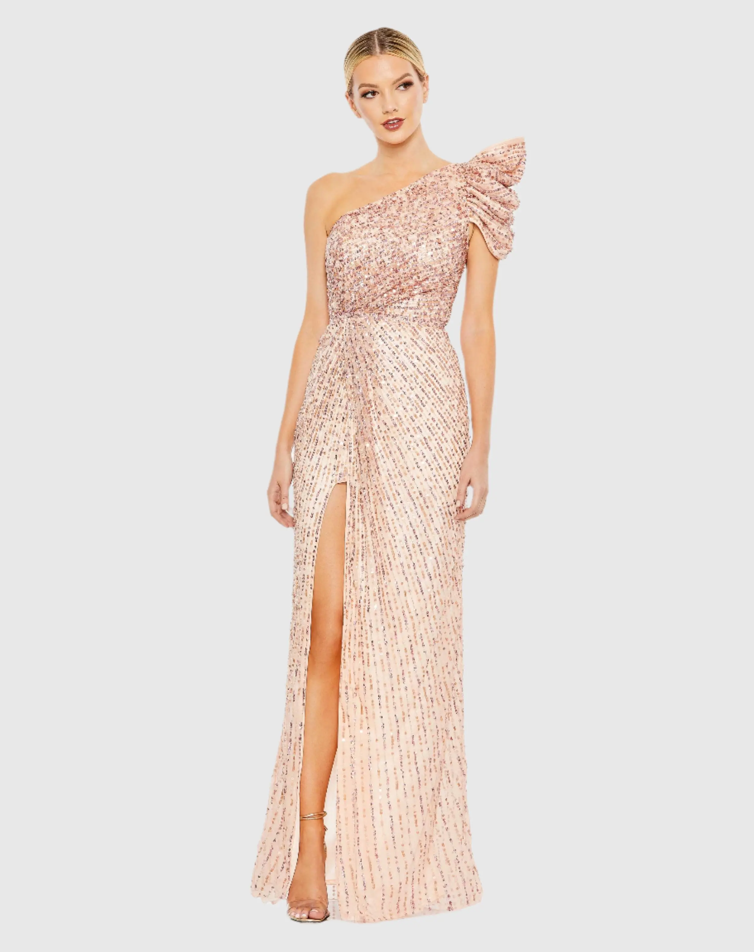 Pink Embellished Puff One Shoulder Gown