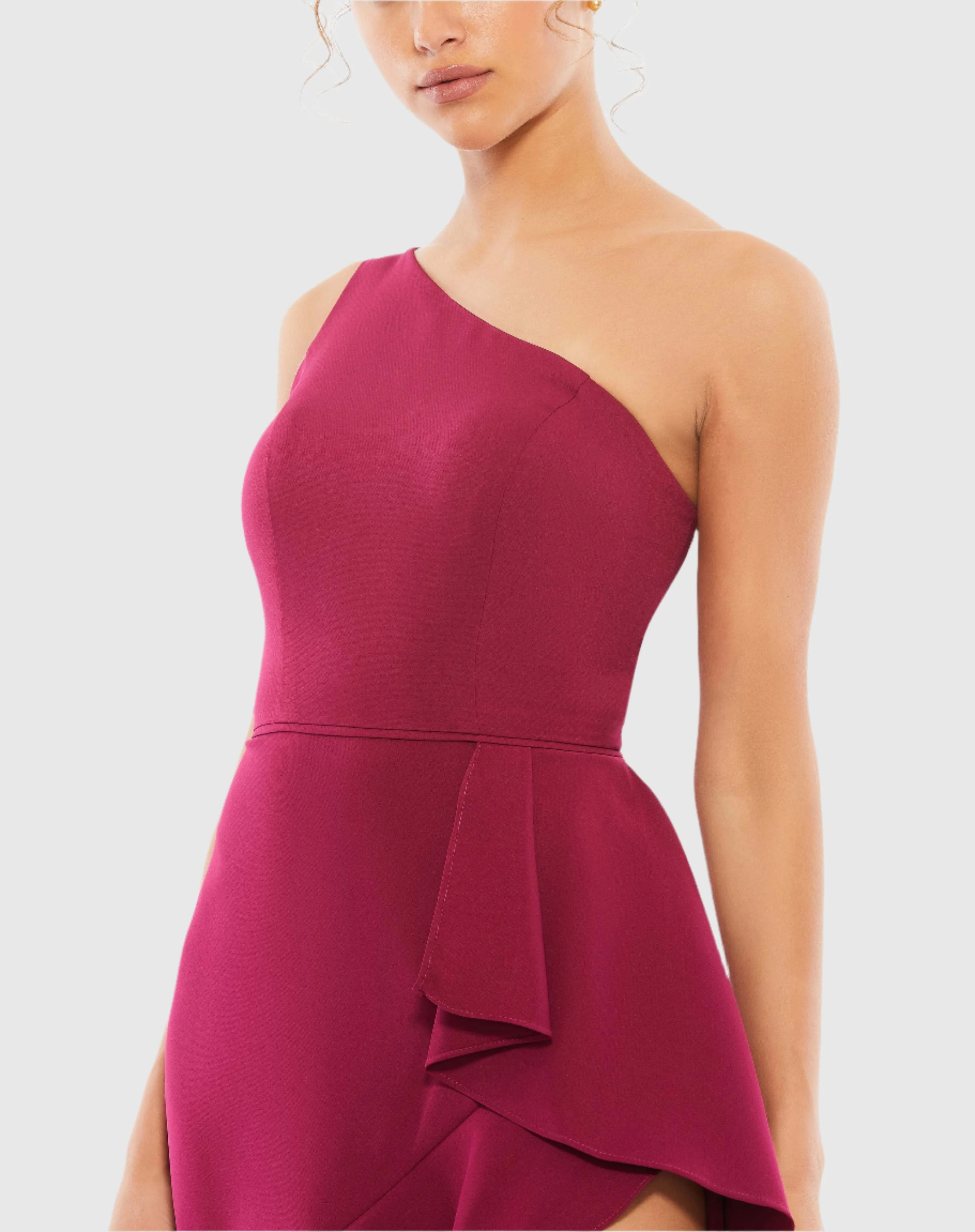 One Shoulder High Slit Ruffle Gown - FINAL SALE