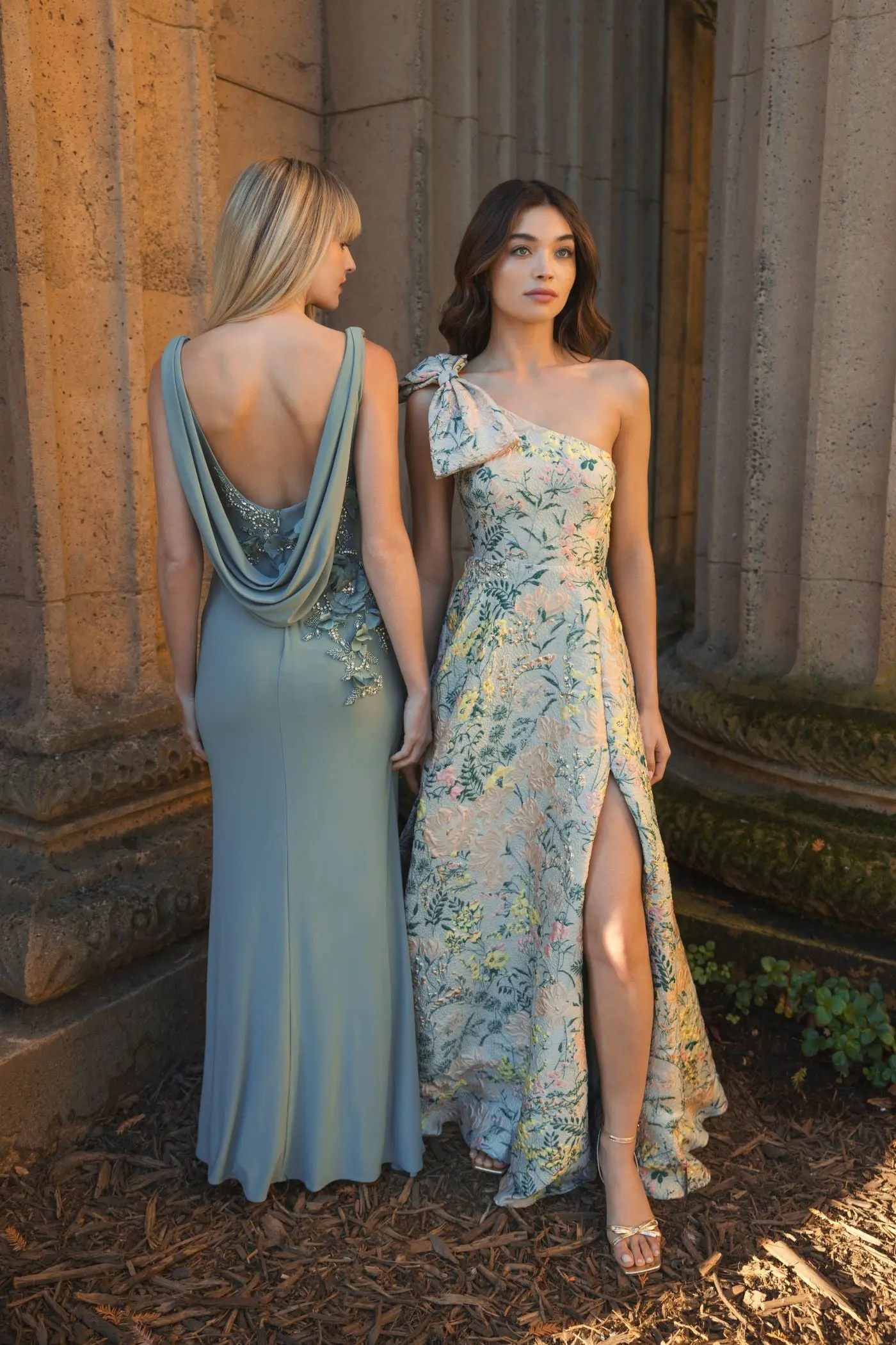 Green Sleeveless Jersey Cowl Neck Gown With Beading