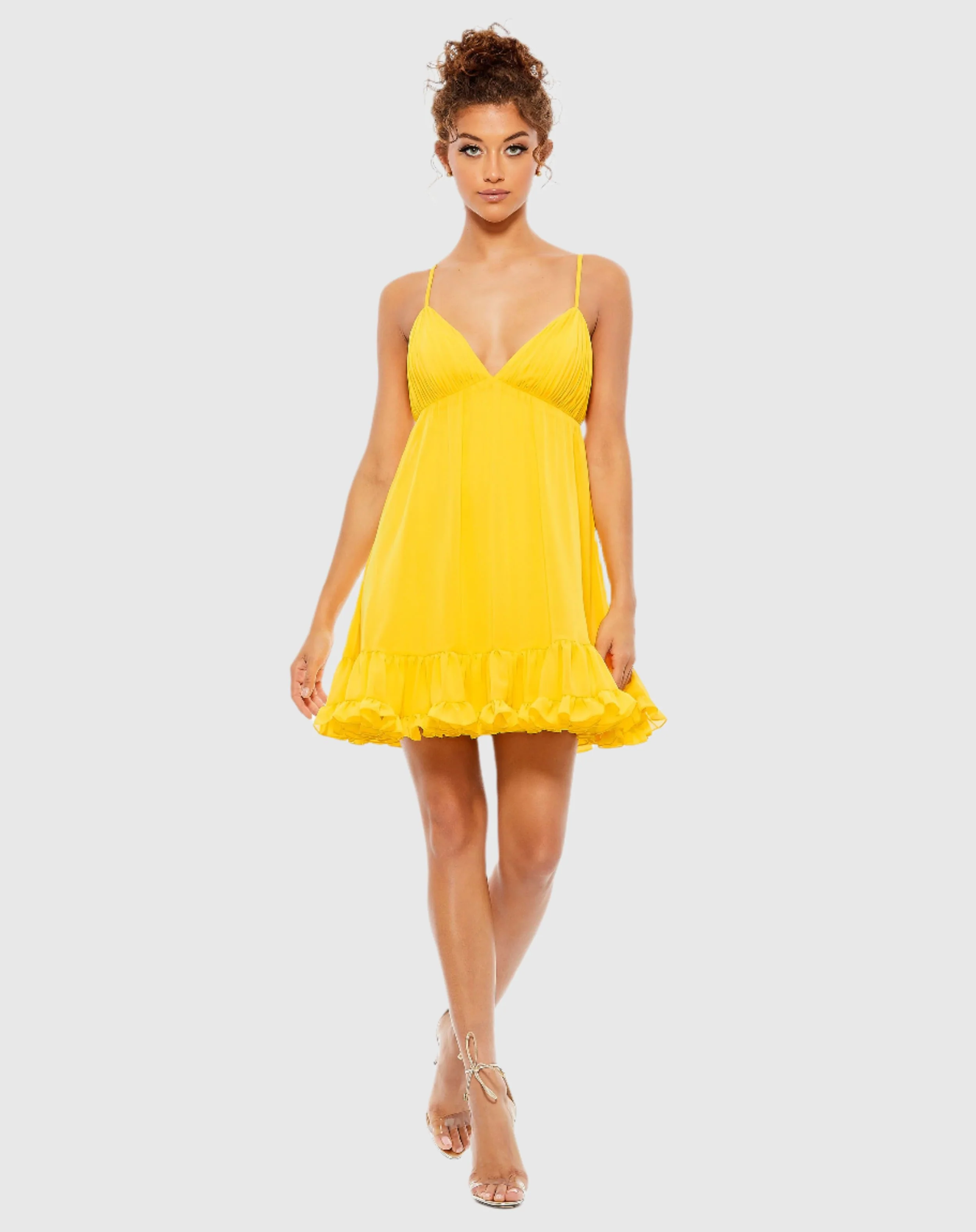 Yellow Ruffle V-Neck Criss-Cross Mini Dress