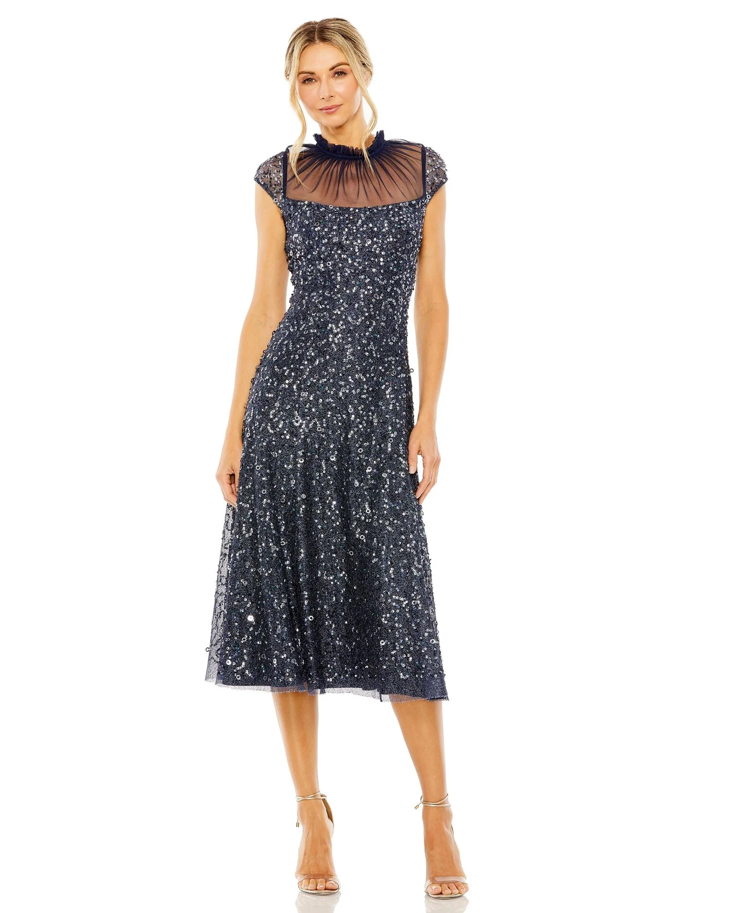 Sheer Top High Neck Sequin Dress | Sample | Sz. 2