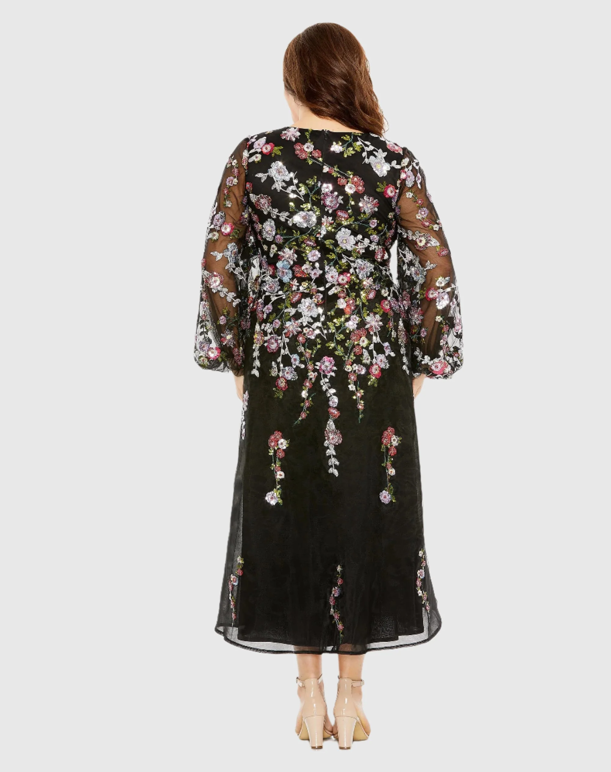 Puff Sleeve Embellished A Line Dress