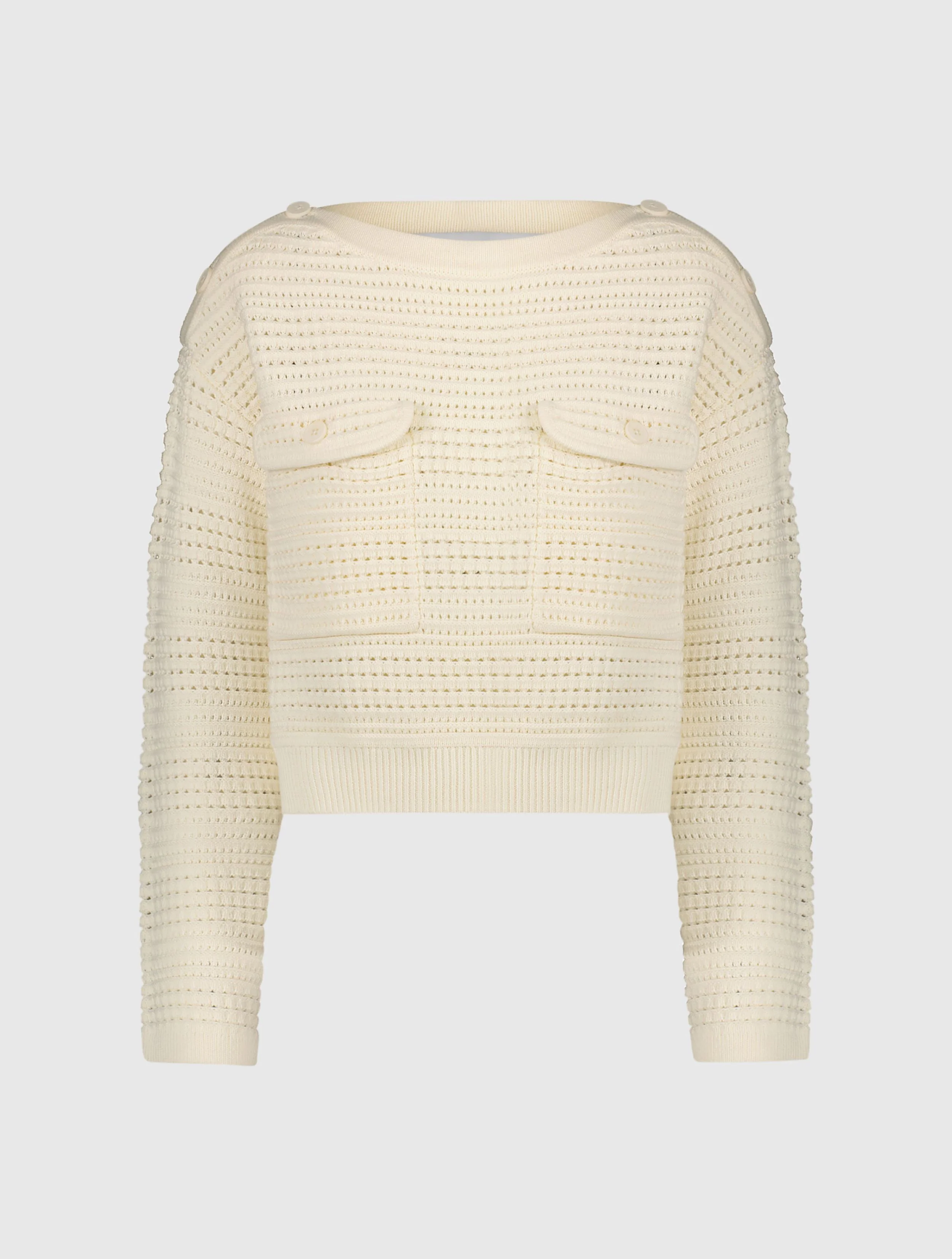 Long Sleeve Crochet Knit Crew Neck Sweater With Pockets - FINAL SALE