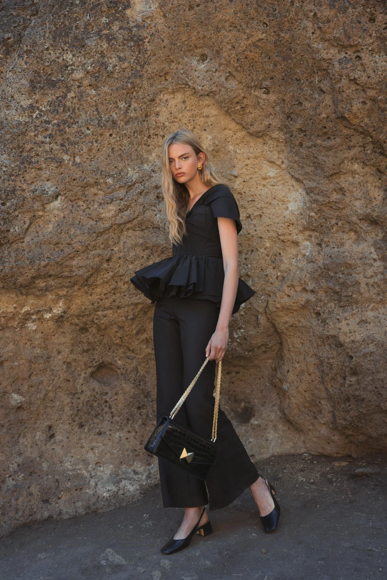 Faille Twist Bustier Peplum Top