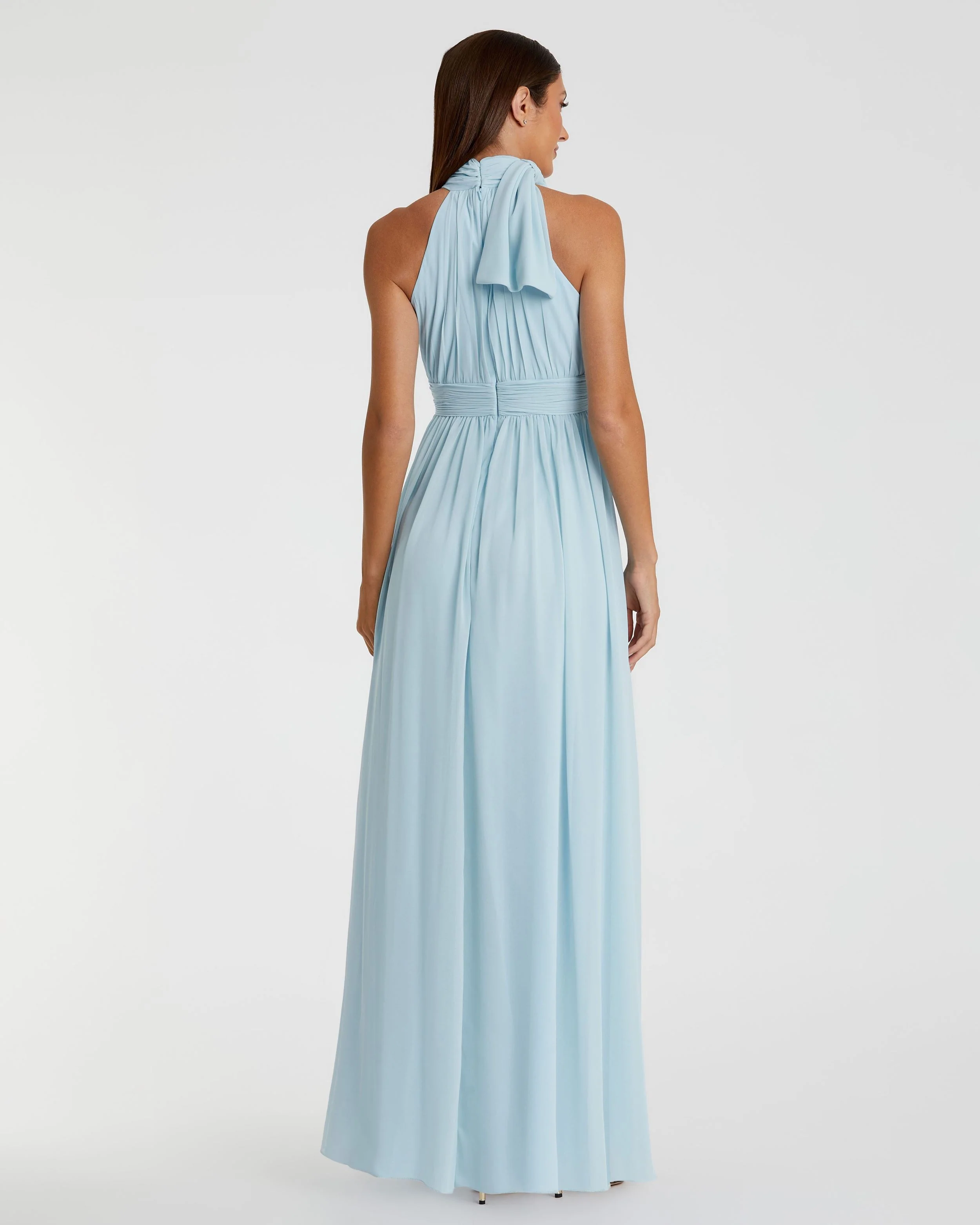 Blue High Neck Chiffon Gown