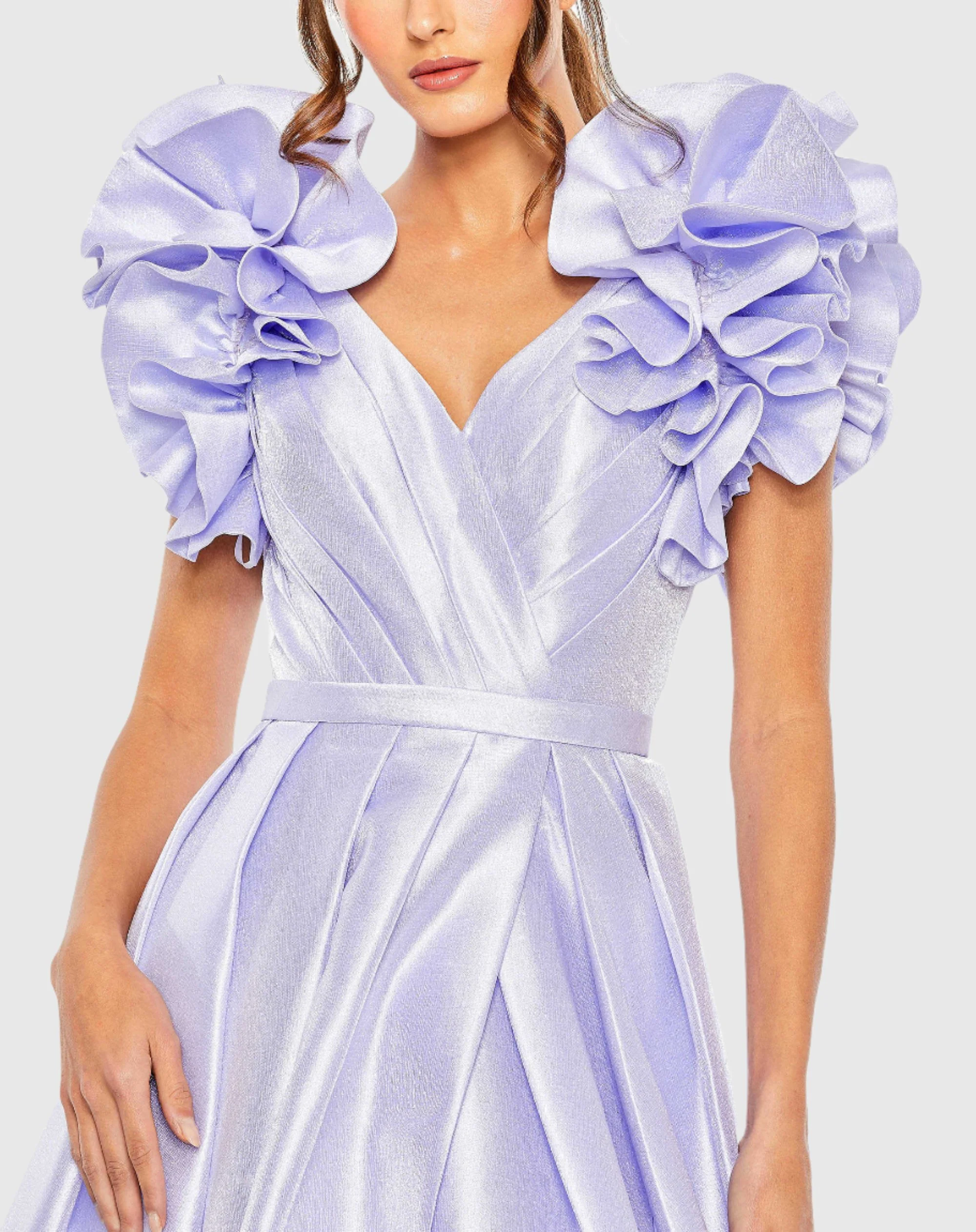 Flutter Sleeve V-Neck Ballgown with Slit