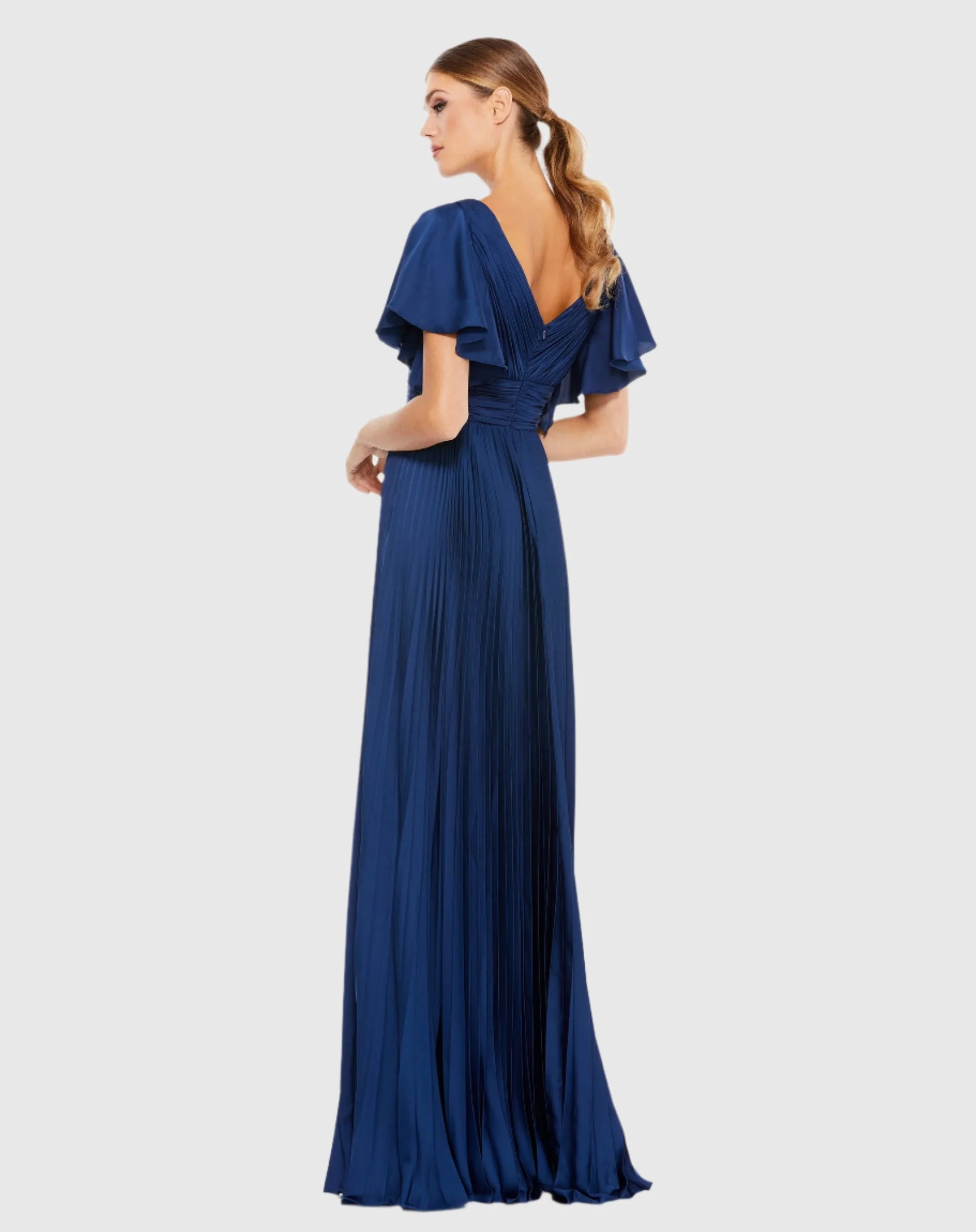 Pleated A-Line Flowing Sleeve Gown