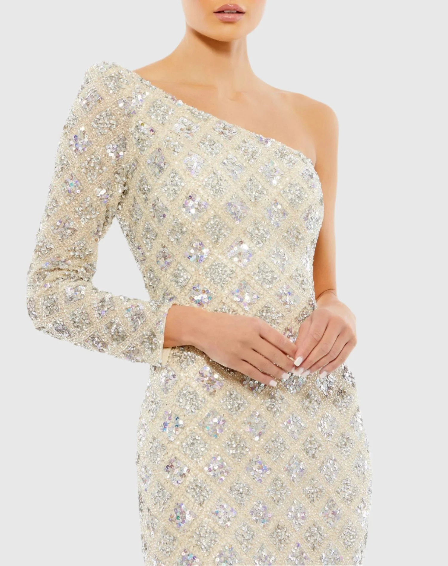 Embellished One Shoulder Asymmetrical Gown