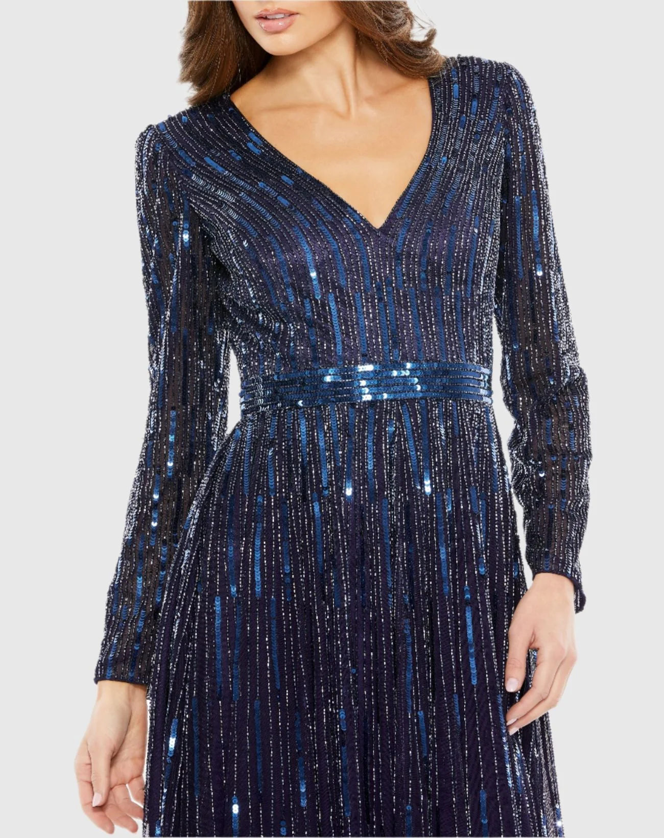 Navy Long Sleeve Tea Length Dress