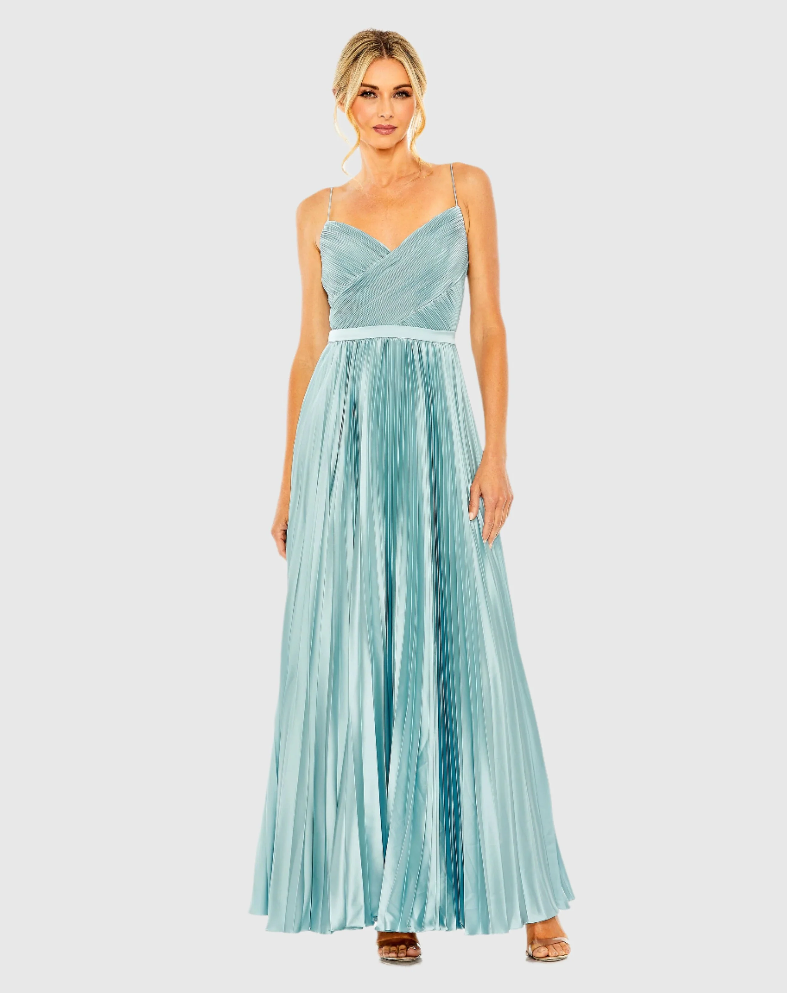 Spaghetti Strap Surplice Top Pleated Dress