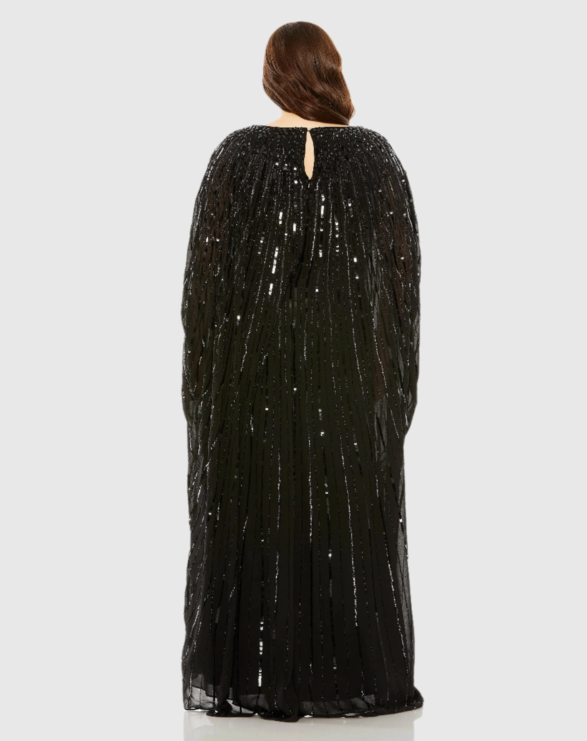 Black Embellished Column Cape Gown