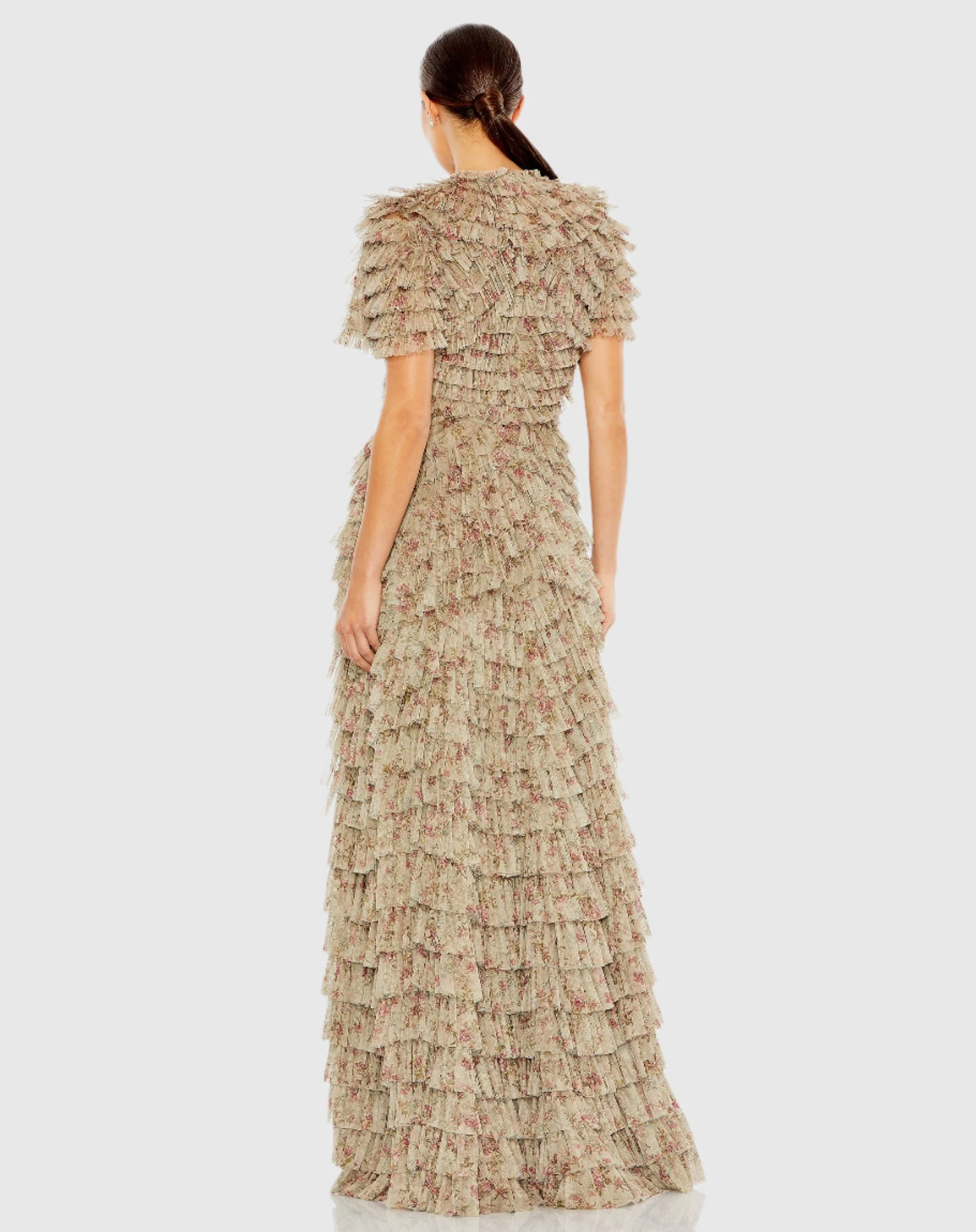 Ruffle Tiered Short Sleeve A Line Gown