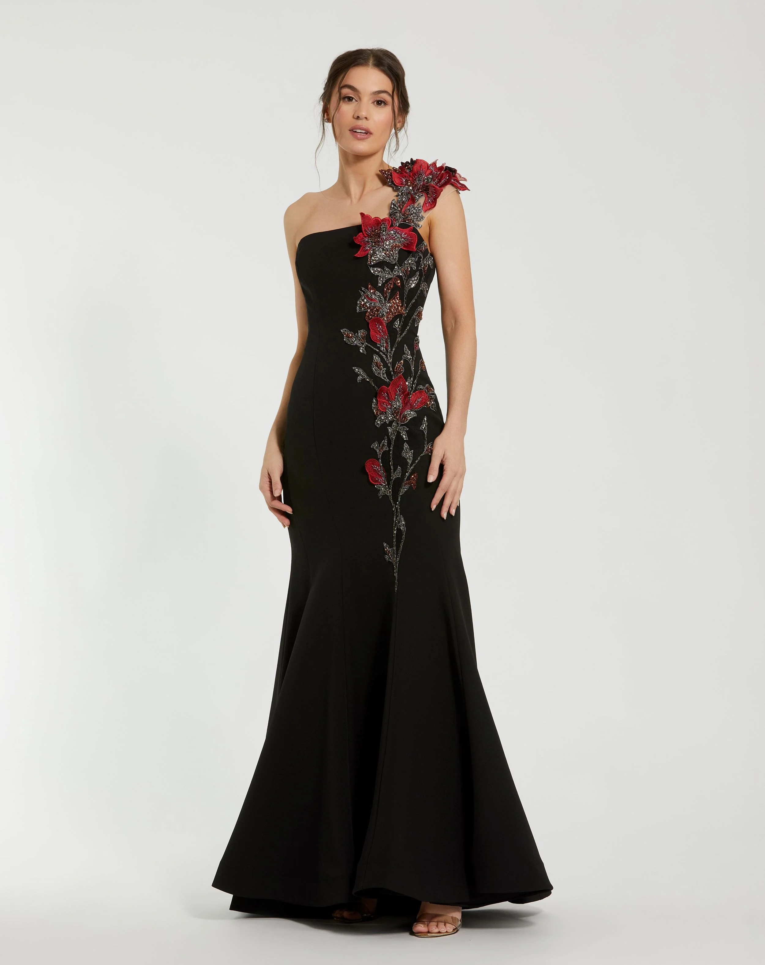 Black Off The Shoulder Embroidered Mermaid Gown