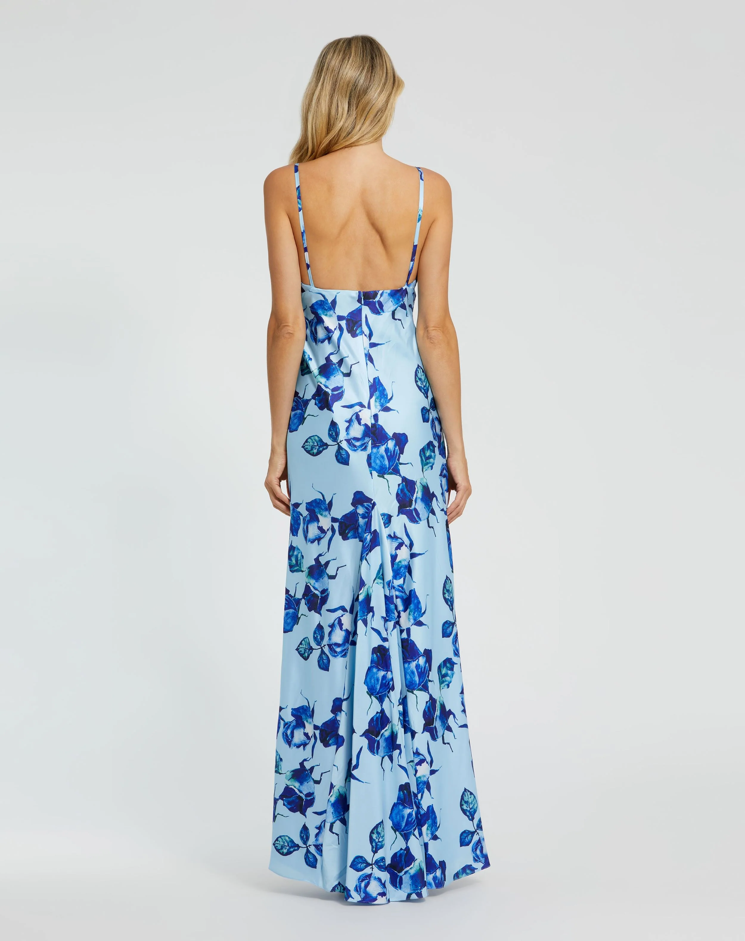 Blue Floral Print Cami Slip Gown