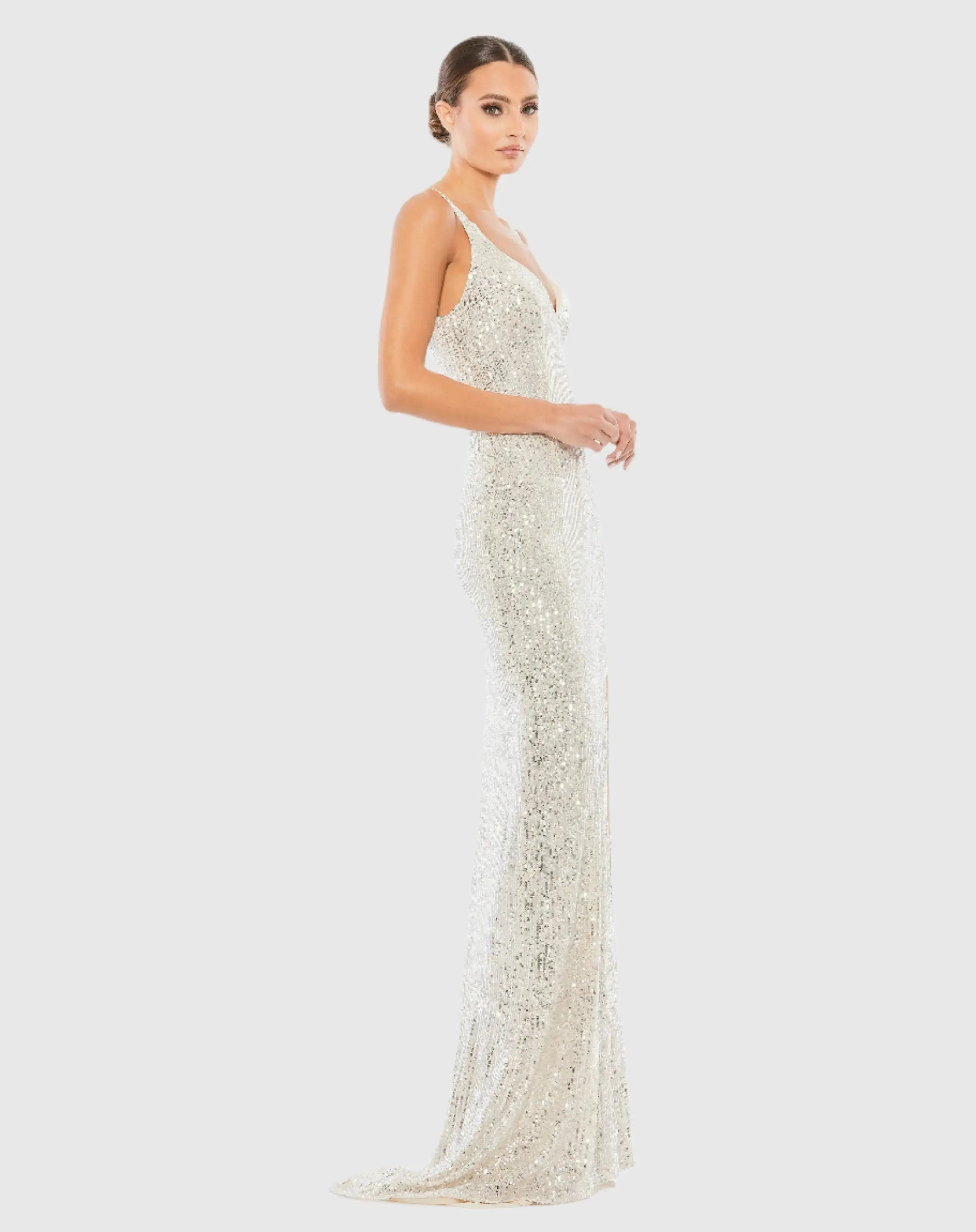 Silver Fully Sequined Scoop Back Gown