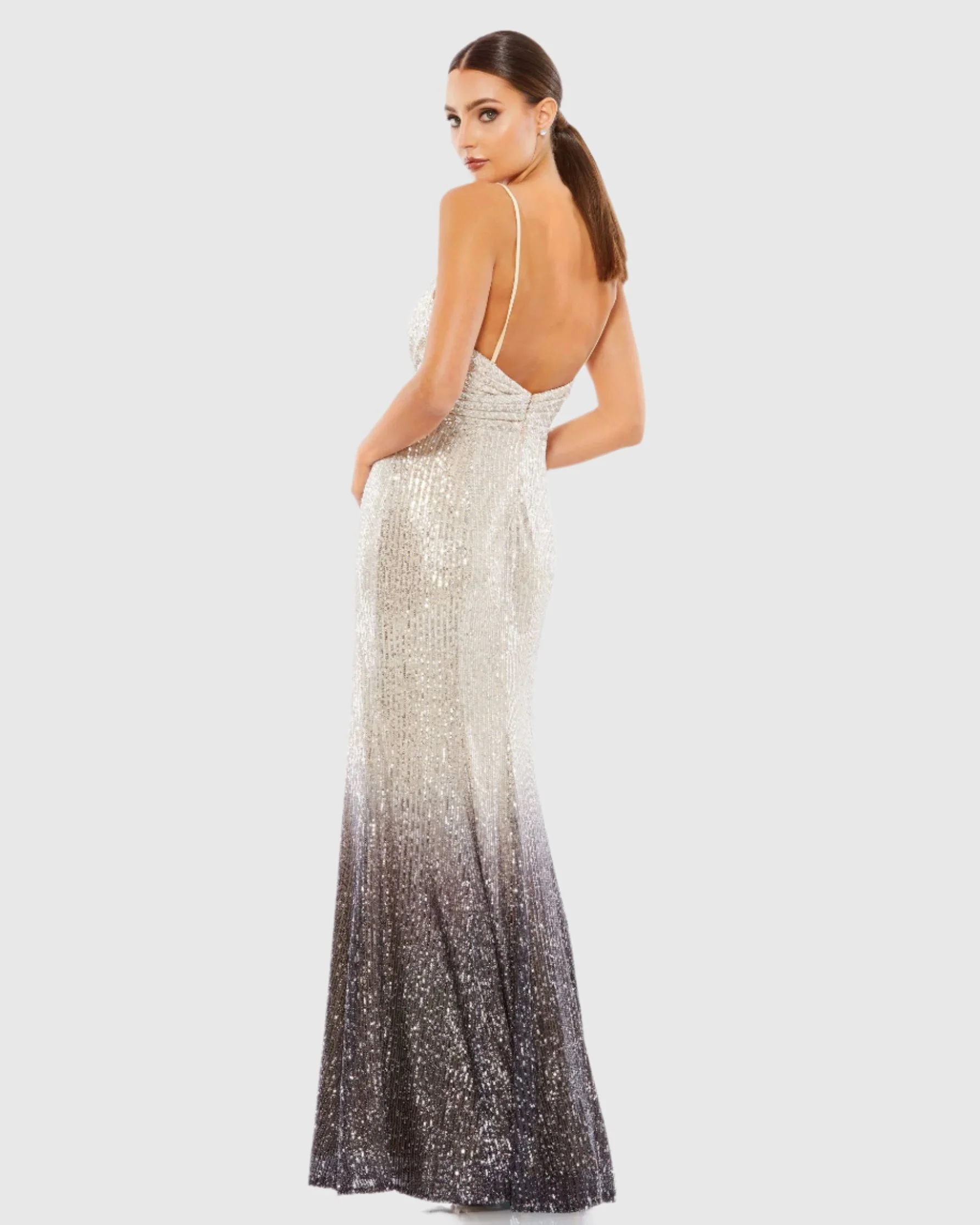 Plunge Neck Ombre Sequin Gown