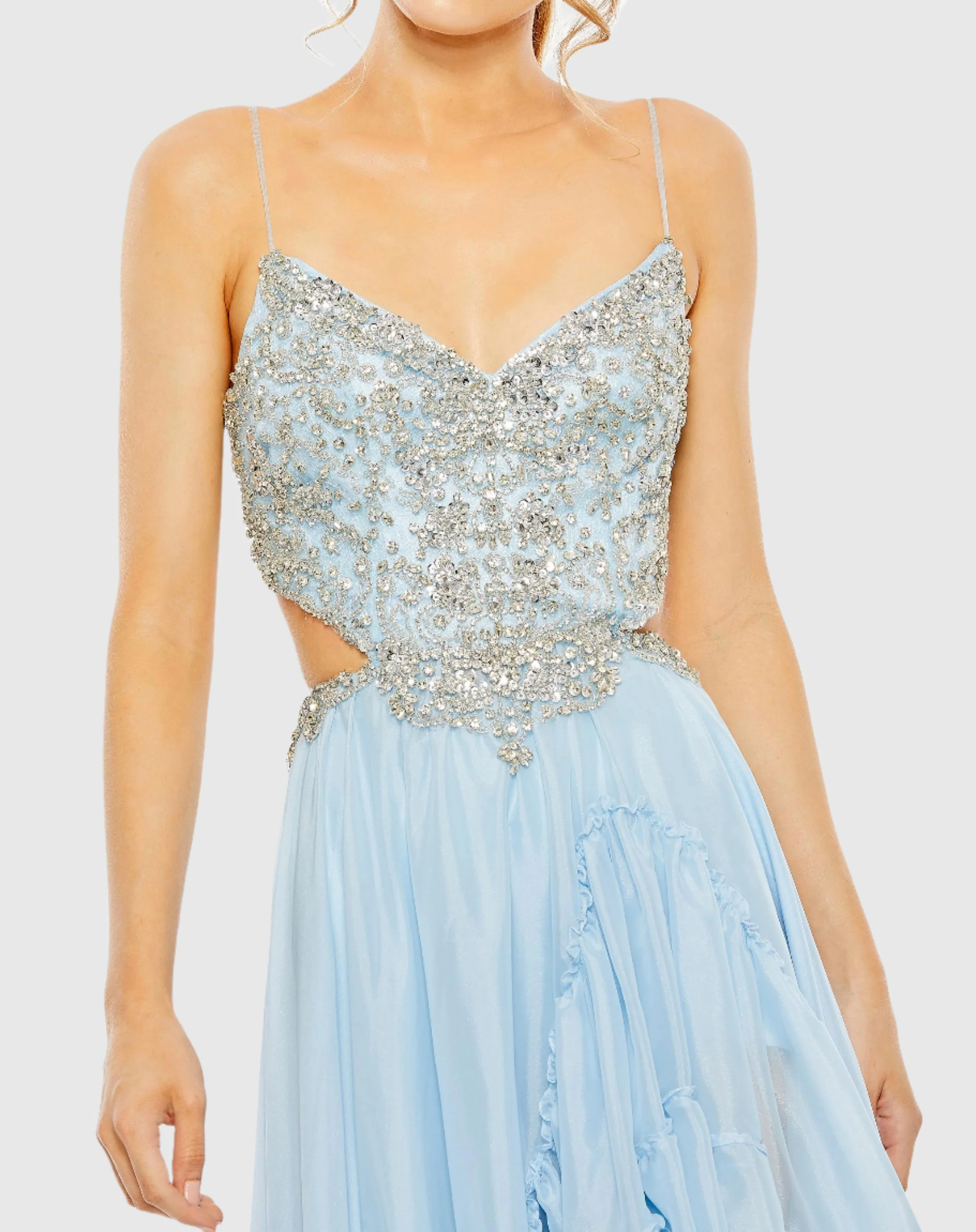 Embellished Cut Out Open Back High Low Gown