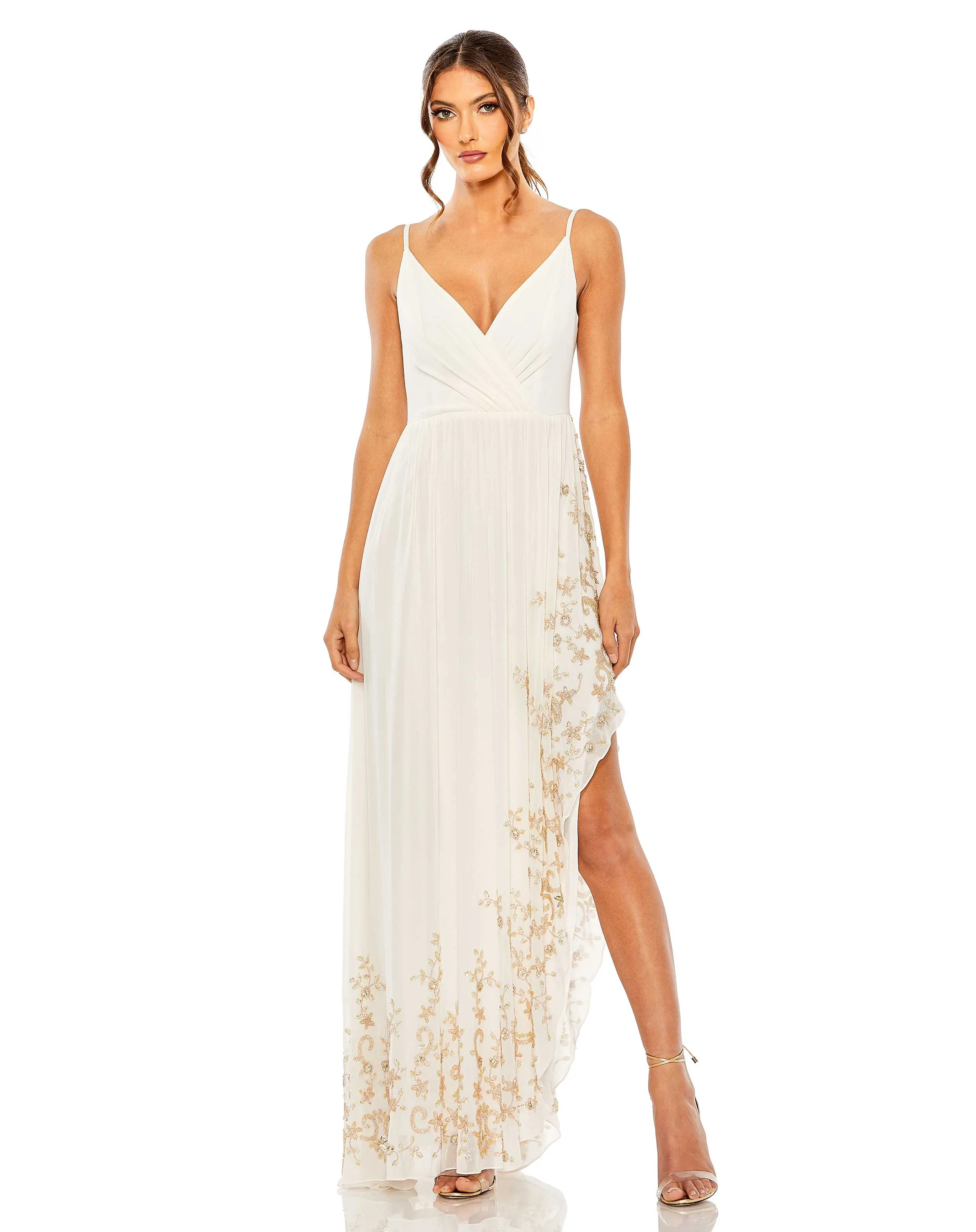 Slim Strap Beaded Asymmetrical Gown | Sample | Sz. 2