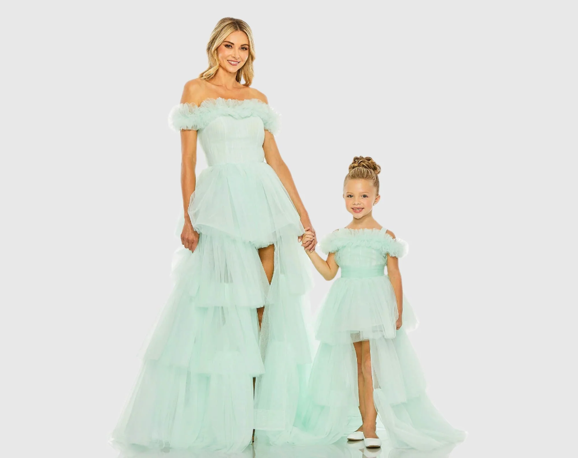 Green Off-the-Shoulder High-Low Tulle Gown
