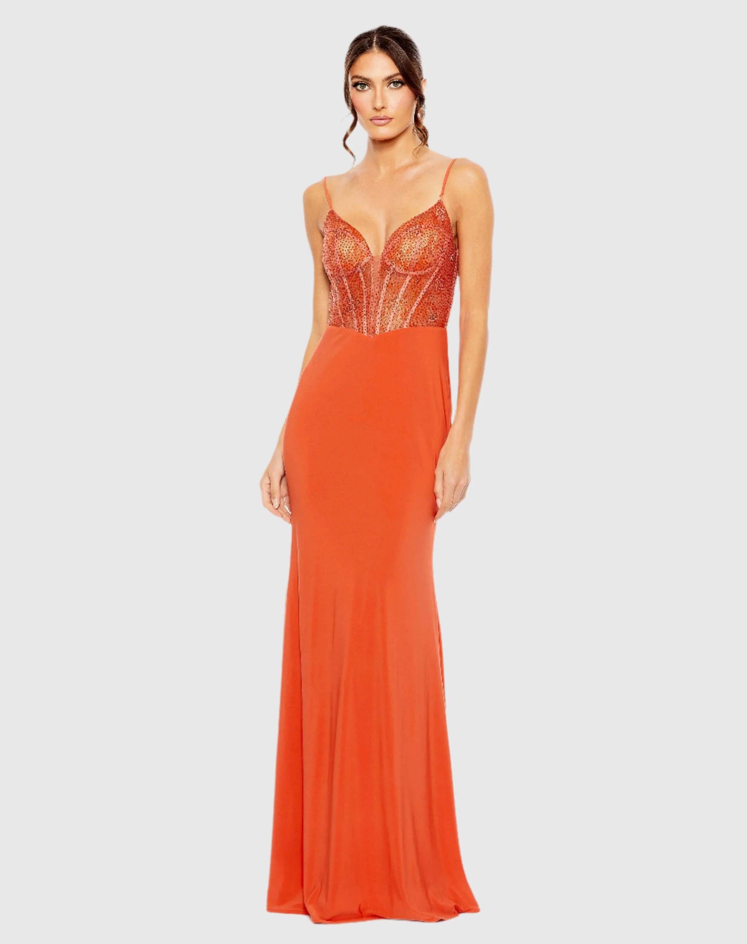 Orange Sweetheart Mesh Embellished Gown