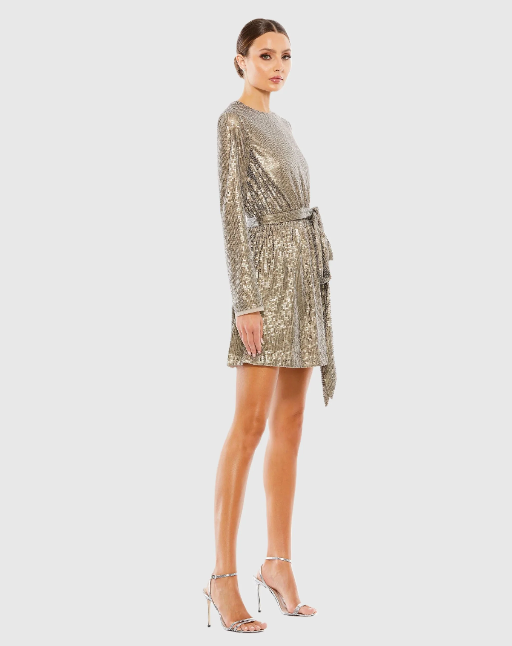 Sequin Embellished Long Sleeve High Neck Mini Dress