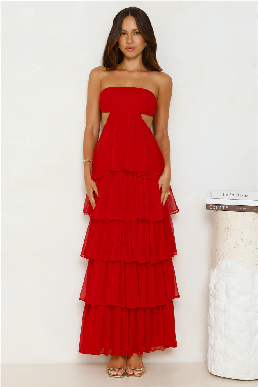 Luxe Mode Strapless Maxi Dress Raspberry