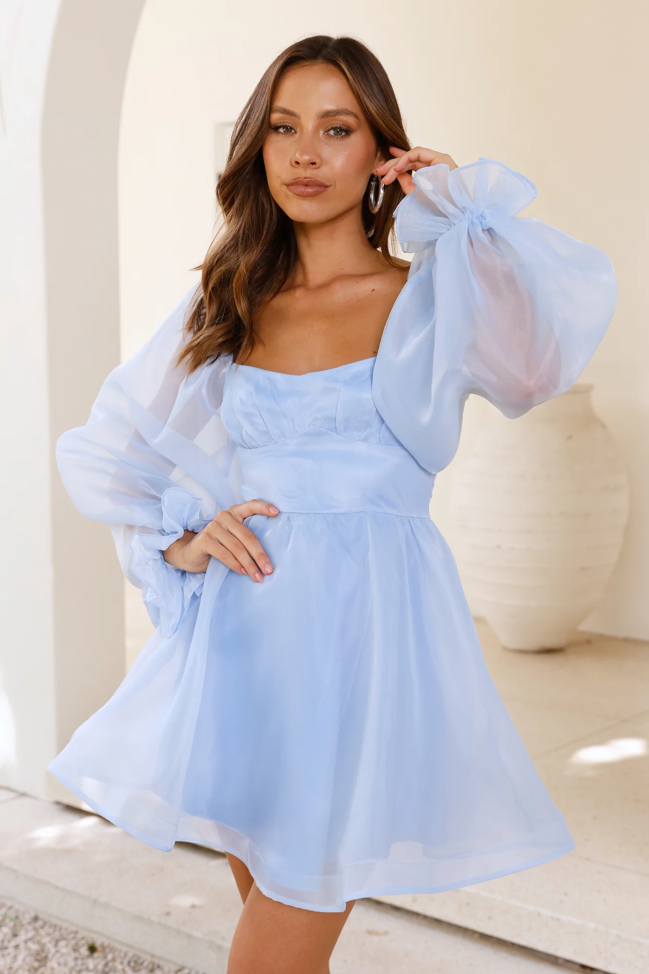 Story Book Long Sleeve Mini Dress Blue