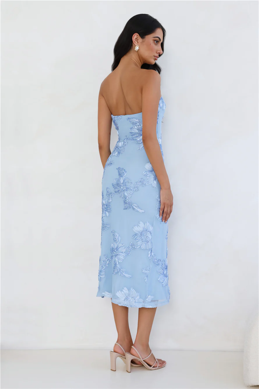 Seraphic Strapless Mesh Midi Dress Blue