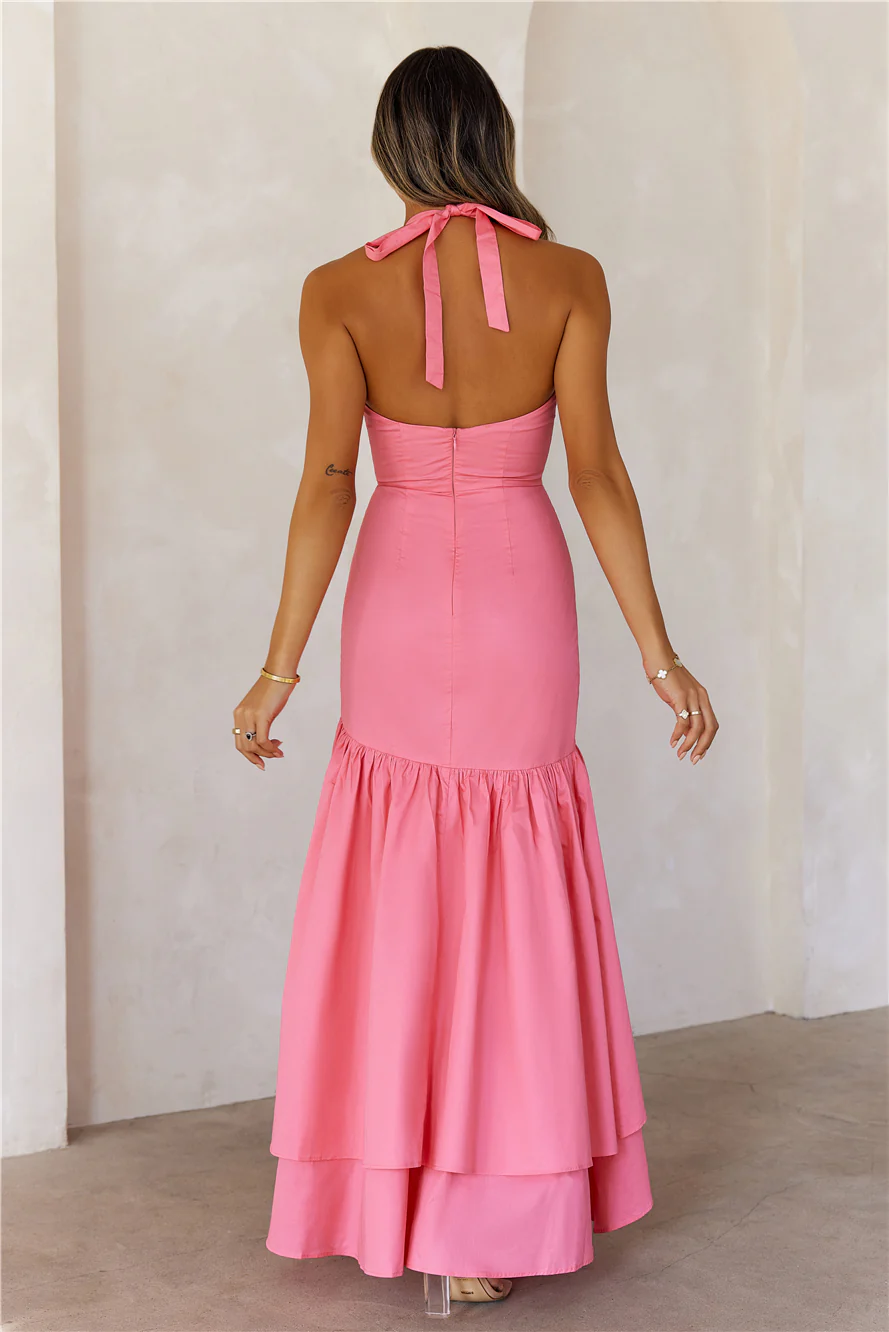 Lavish At Nighttime Halter Maxi Dress Pink