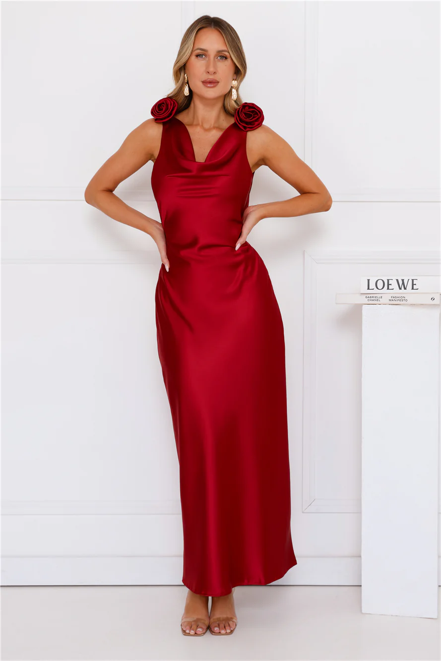 Sorrel Satin Maxi Dress Wine