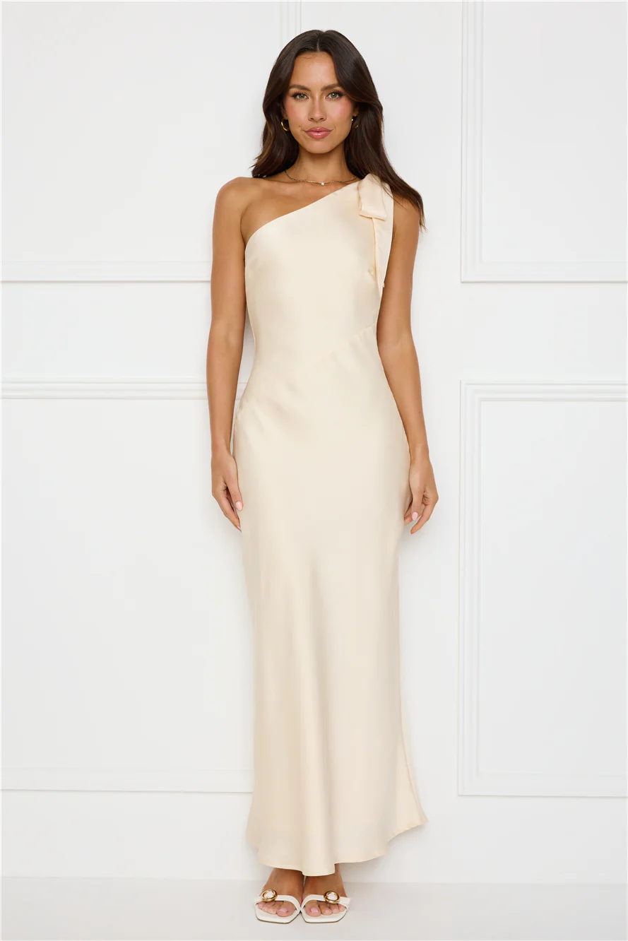 Night Of Distinction One Shoulder Satin Maxi Dress Champagne