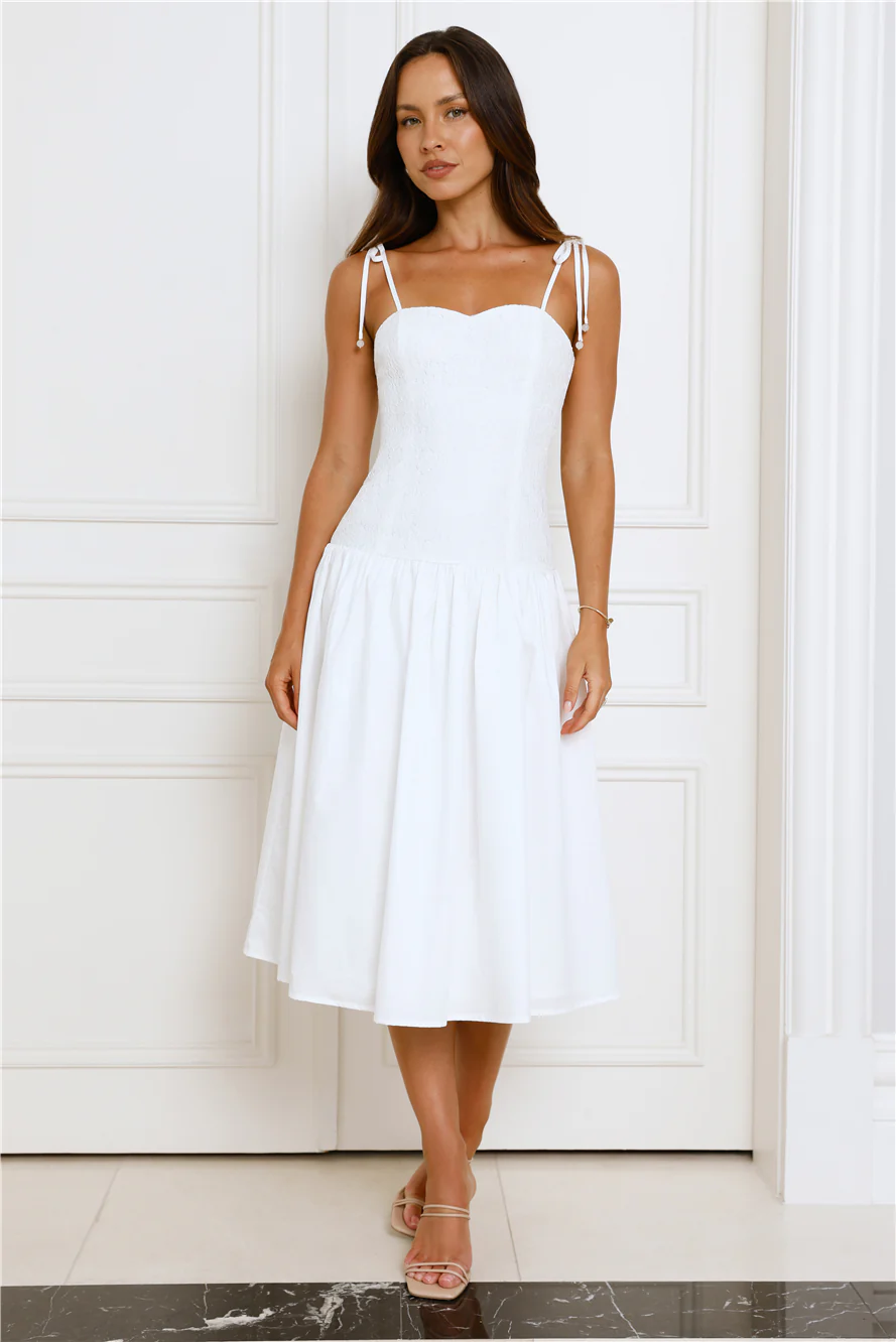 Sailing On A Dream Lace Midi Dress White