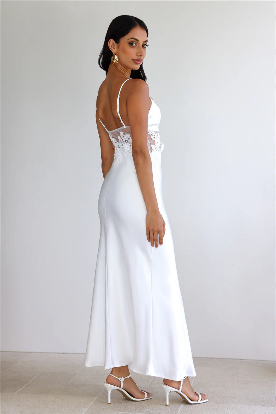 Goddess Of Dawn Satin Maxi Dress White