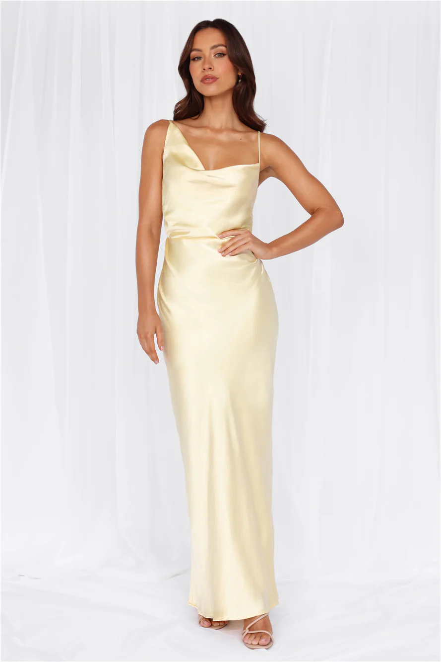 The Madeline Cowl Satin Maxi Dress Yellow