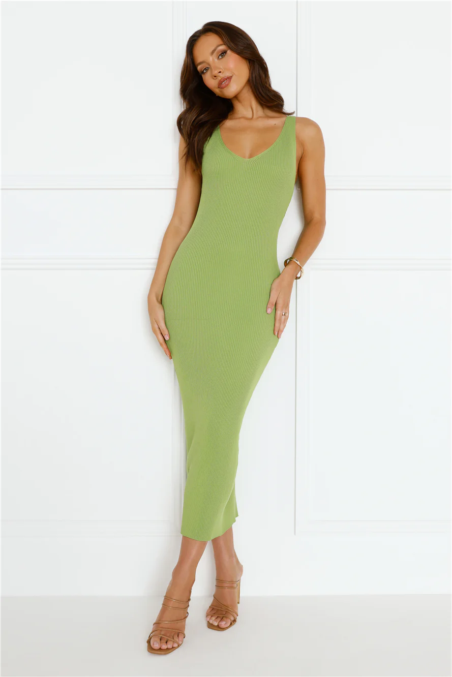 Rotation Ribbed Midi Dress Green