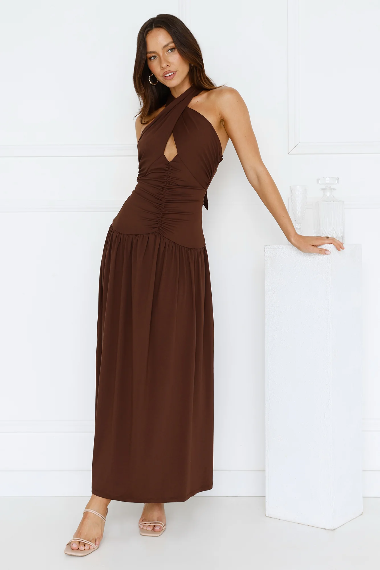 Enchanted Mirage Halter Maxi Dress Brown