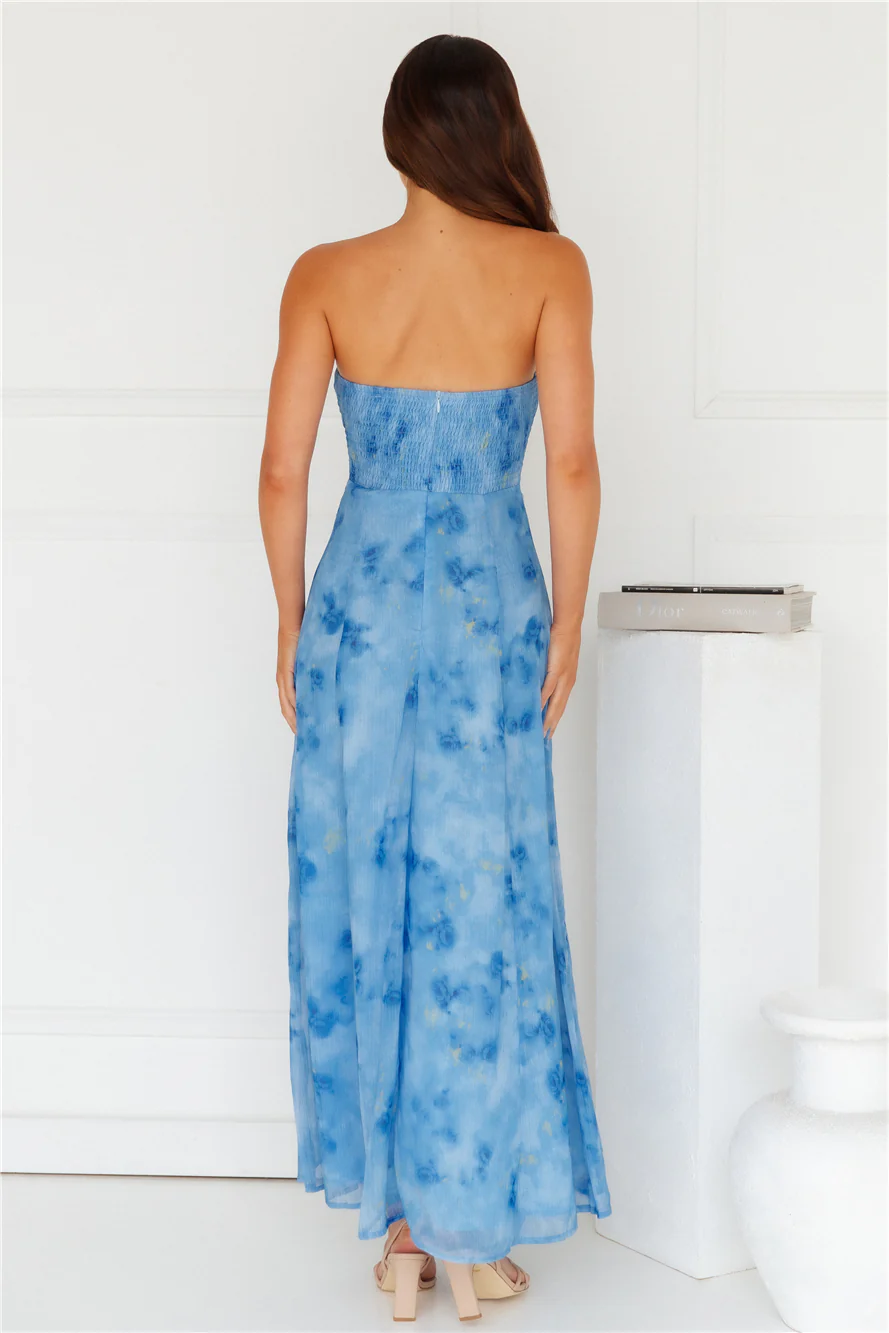 Elsa Strapless Maxi Dress Blue
