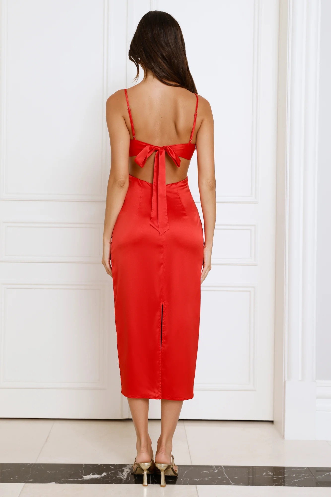 Love Blooms Here Satin Midi Dress Red