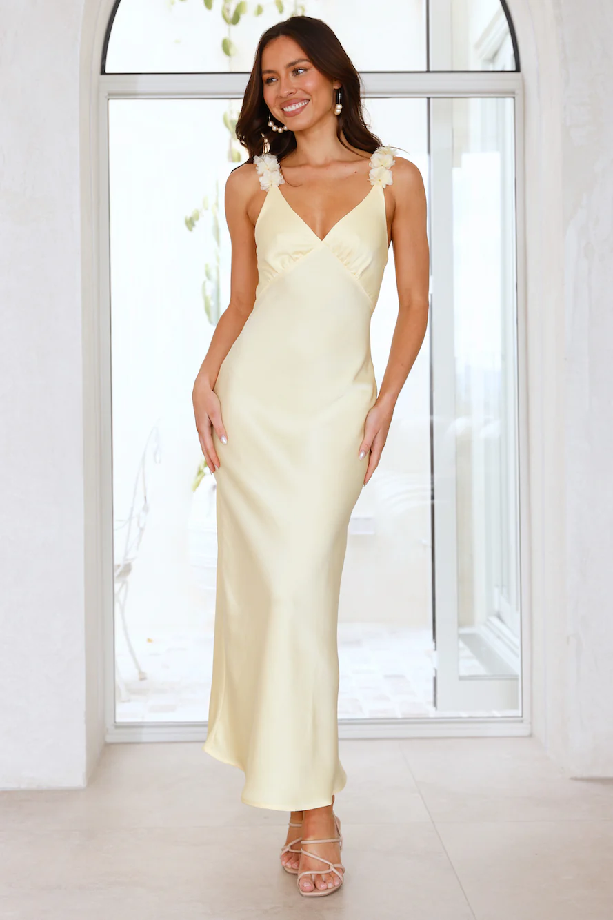 Silken Twilight Satin Maxi Dress Yellow