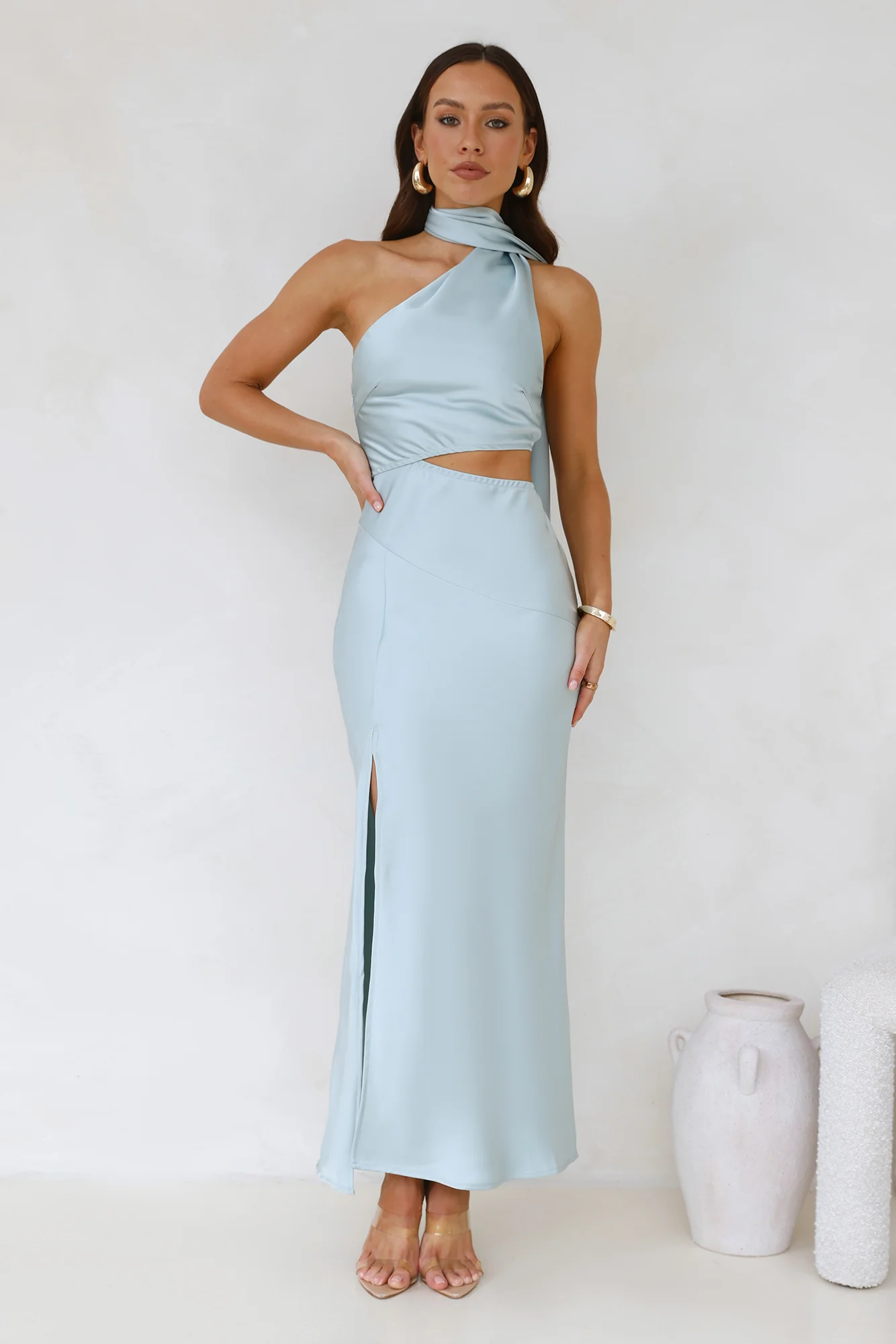 Francesca Satin Midi Dress Sage
