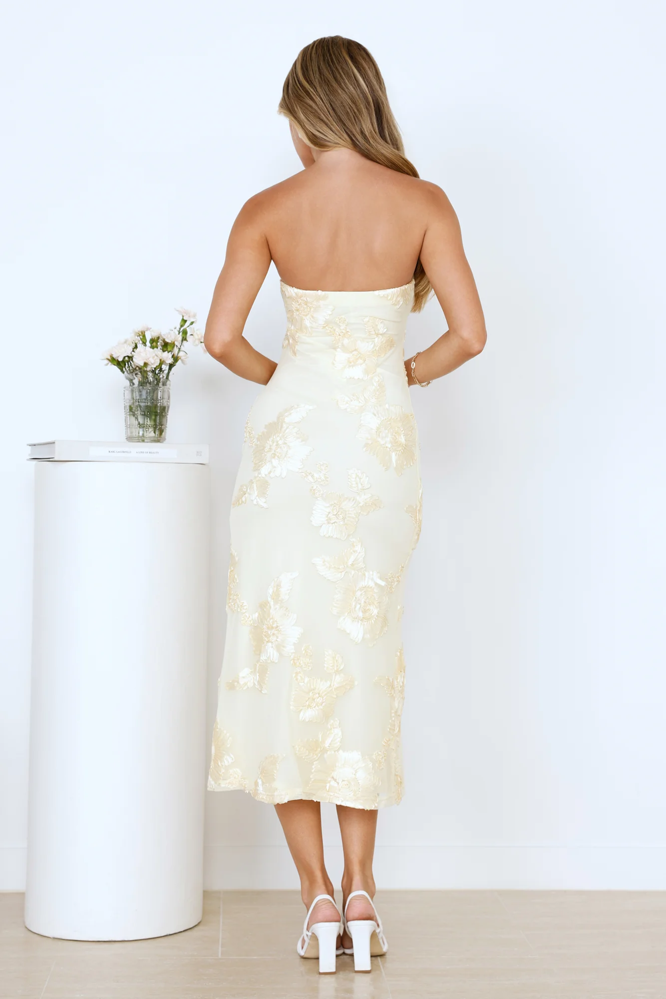 Magic Haze Strapless Mesh Midi Dress Yellow