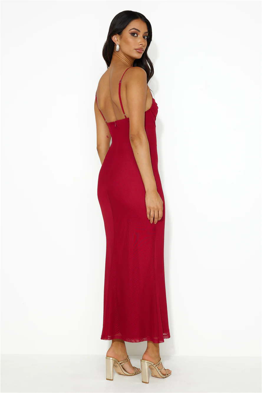 Desire To Party Mesh Maxi Dress Wine