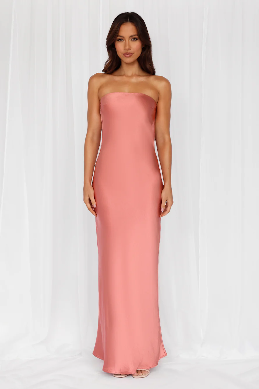 The Felicity Strapless Satin Maxi Dress Rose