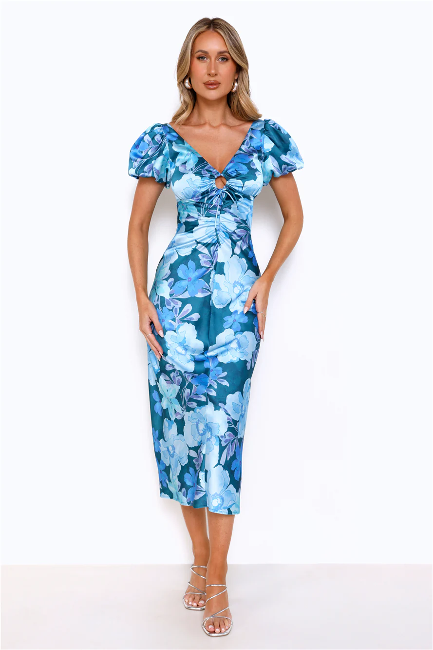 Noir Flower Midi Dress Blue