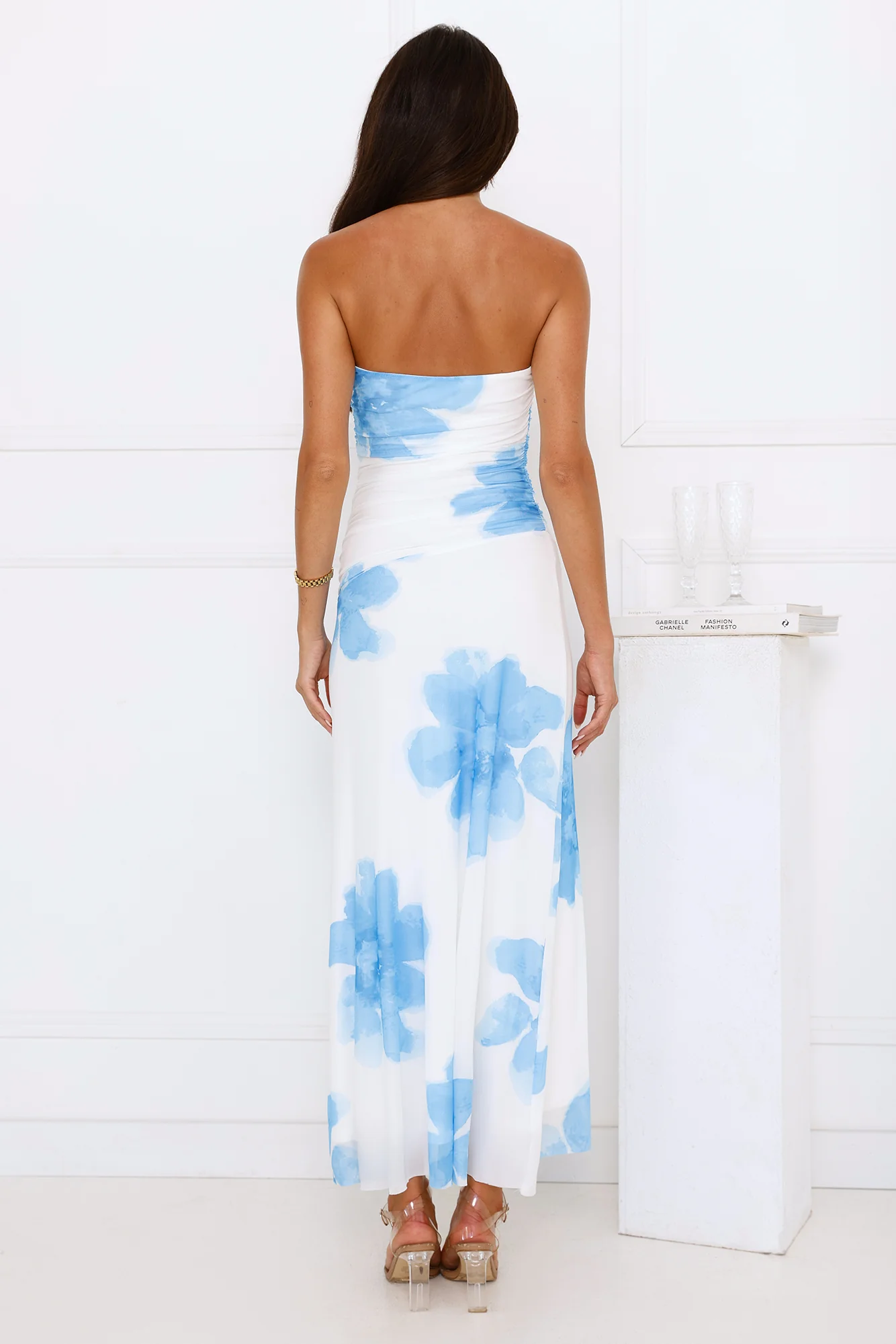 Designer Dream Strapless Mesh Maxi Dress Blue