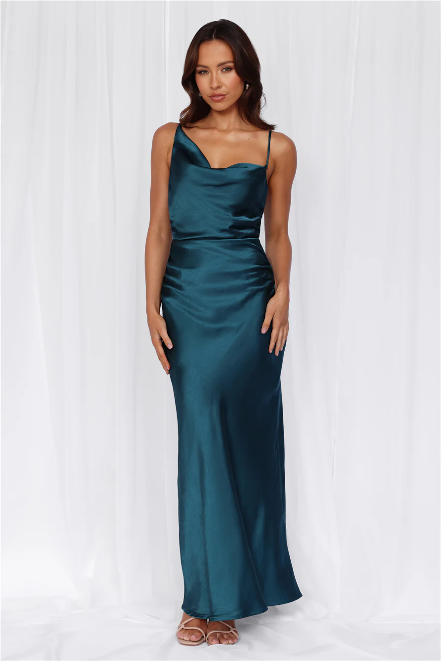 HELLO MOLLY The Madeline Cowl Satin Maxi Dress Teal