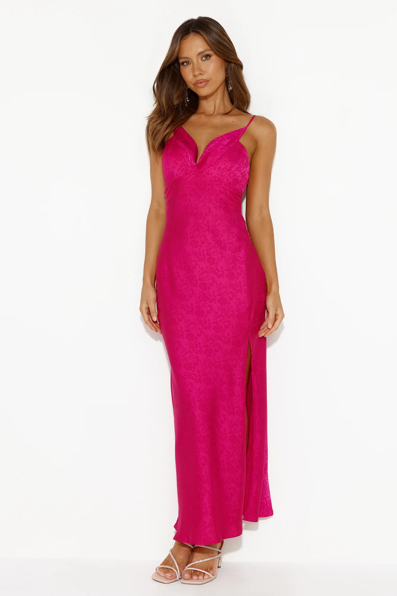 Ivy Forest Satin Maxi Dress Hot Pink